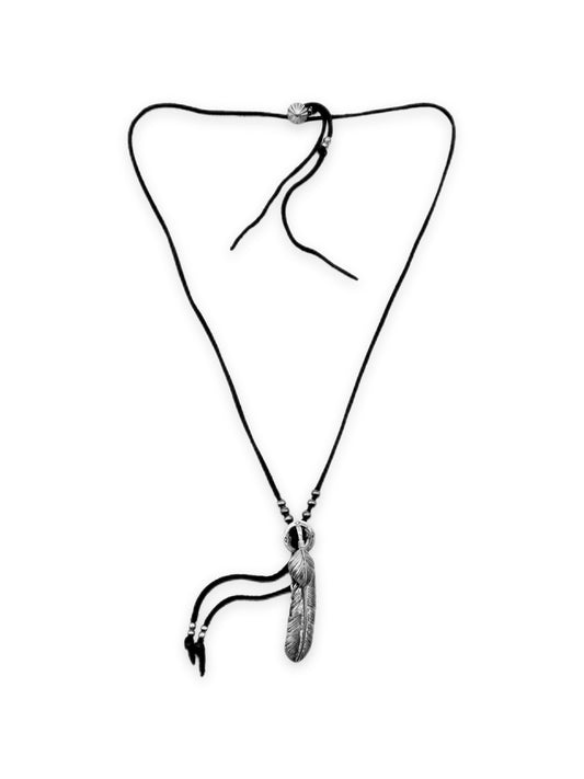 Goros Silver Feather Wheel Bead Leather Necklace Setup