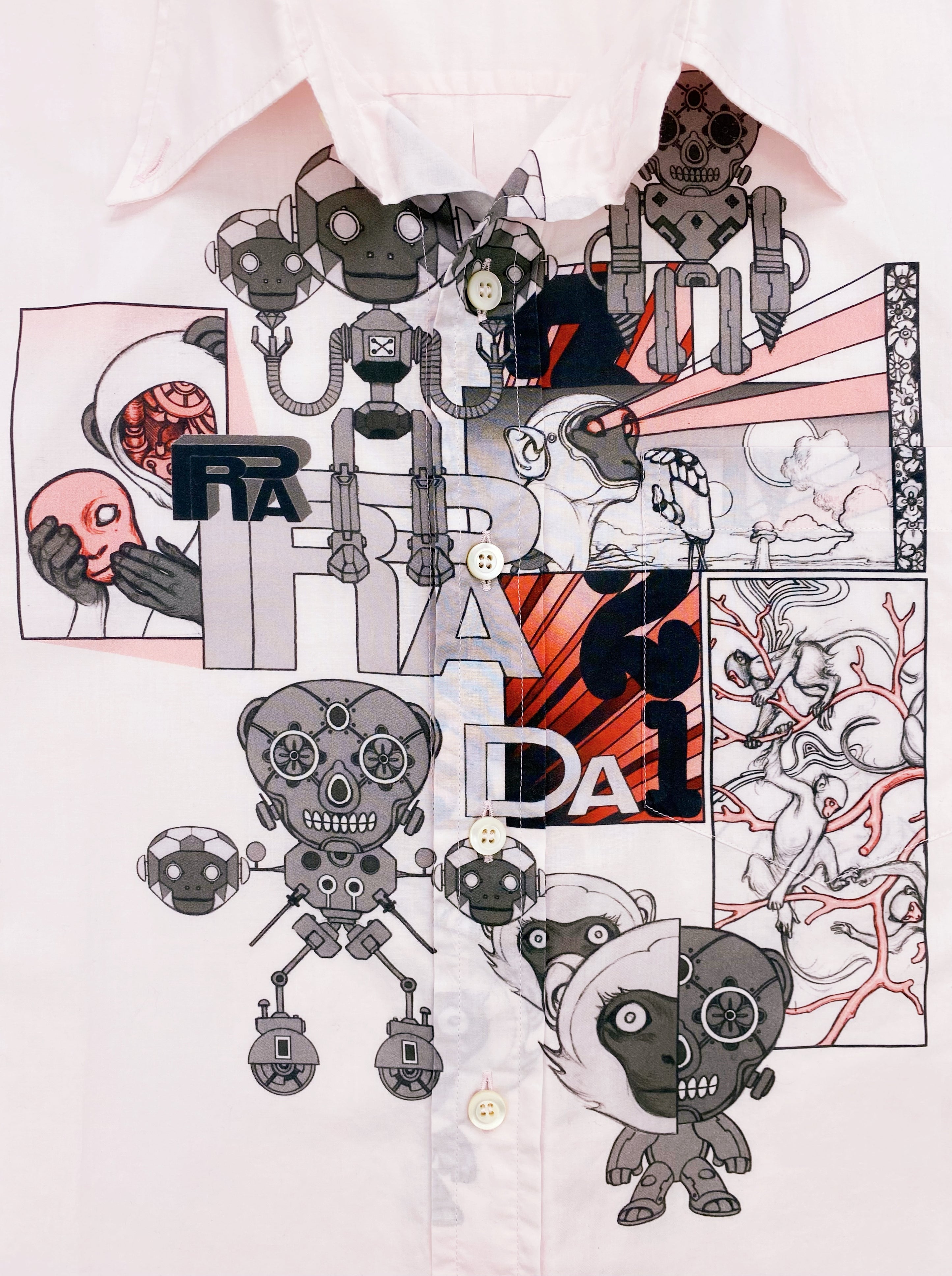 SS18 Prada James Jean “Laser Monkey” Graphic Camp-collar Shirt