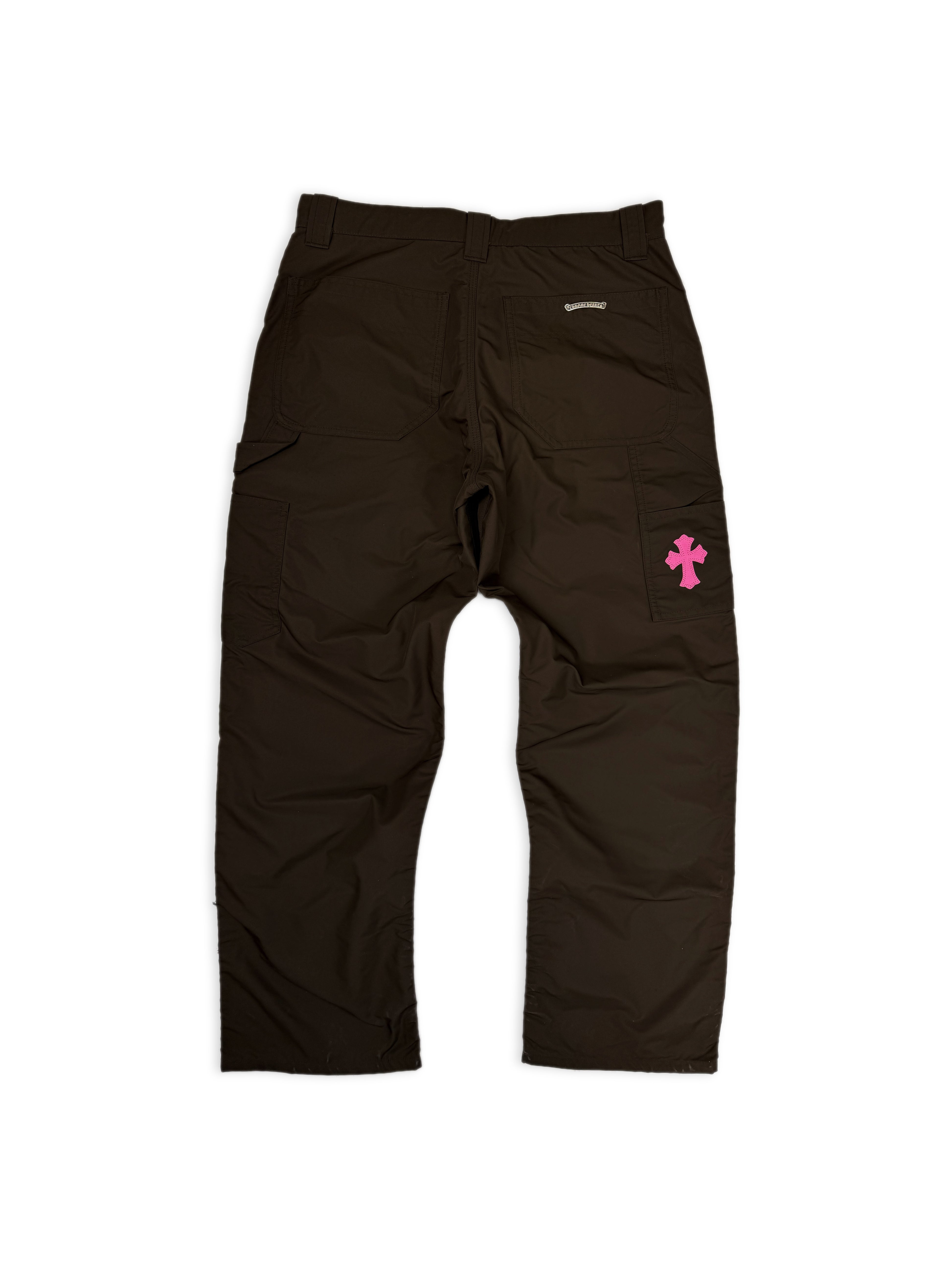 Chrome Hearts Pink Patch Leather Double Knee Brown Carpenter Pants