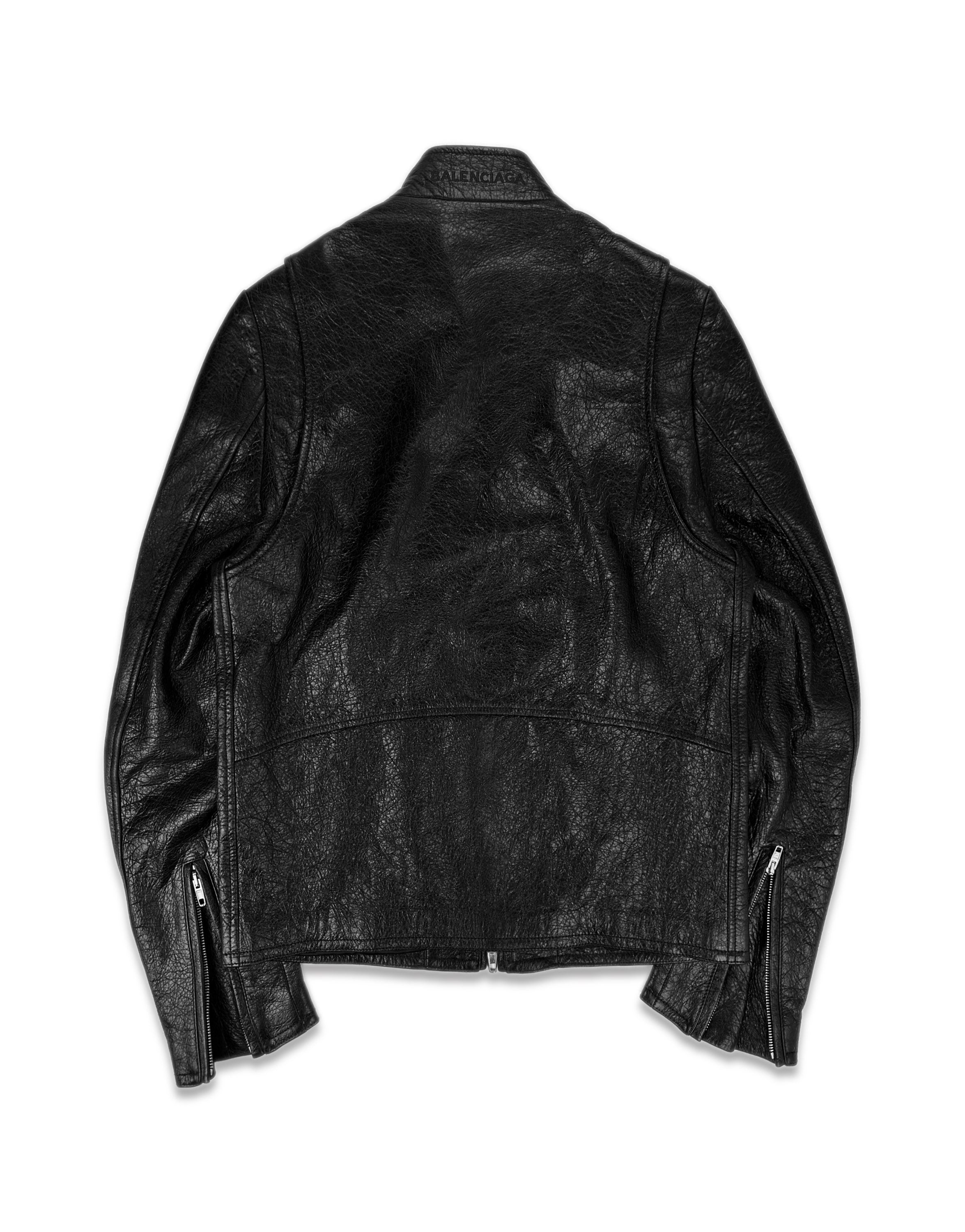 SS17 Balenciaga ‘Ring’ Black Blistered Leather Moto Jacket