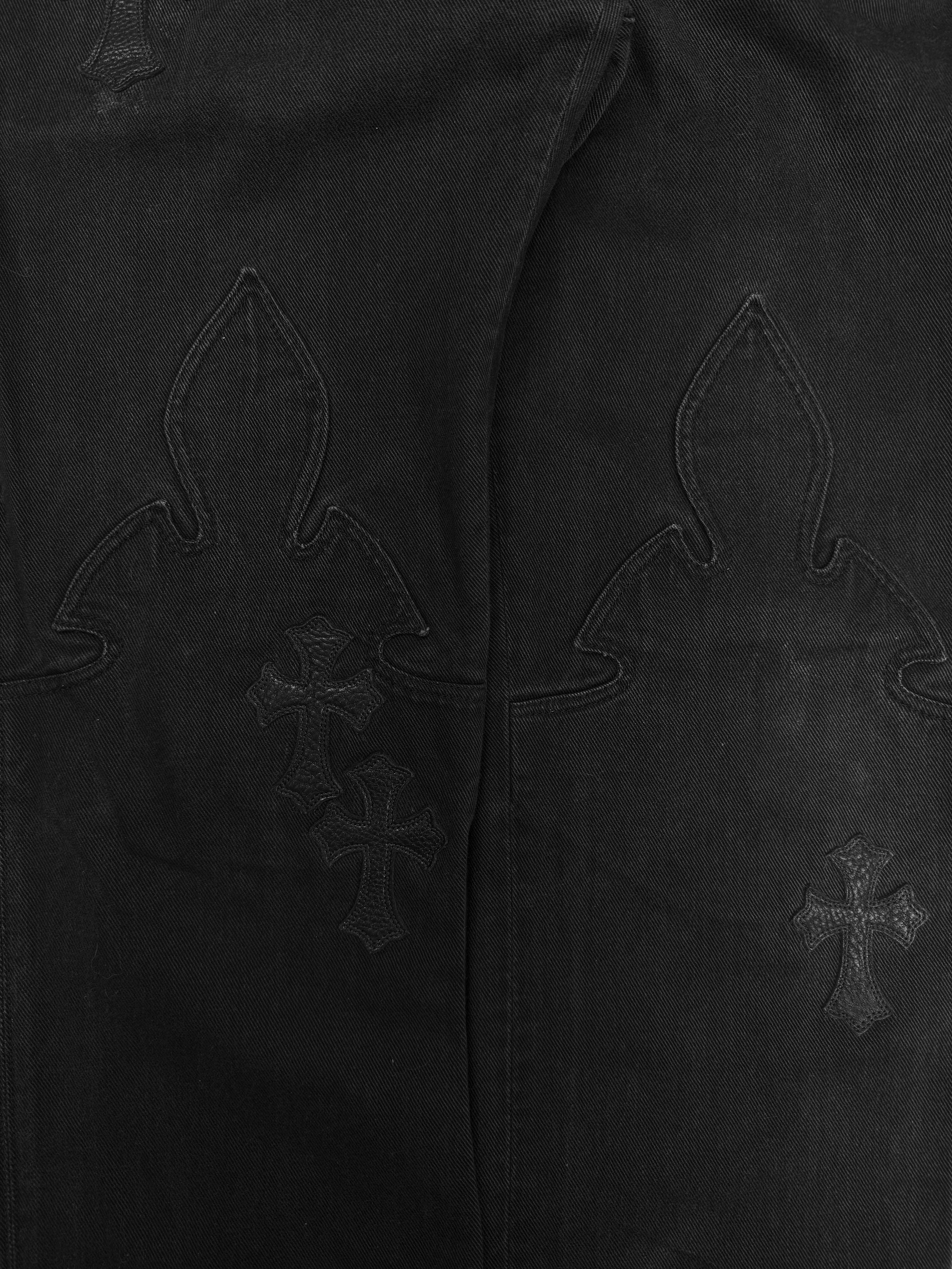 Chrome Hearts 11 Cross Patch Fleur Knee Black .925 Silver Denim