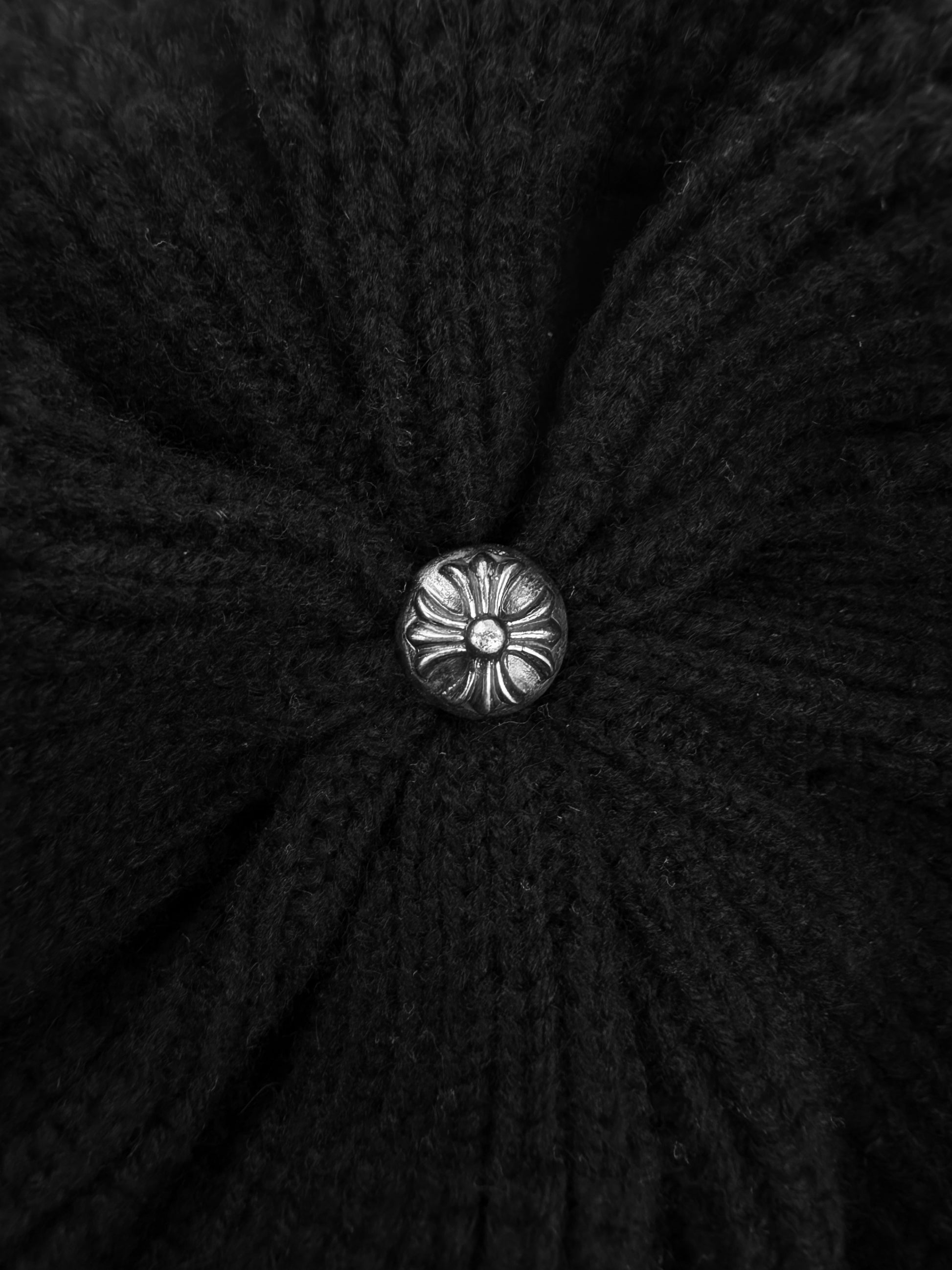 Chrome Hearts Triple Star Patch Black Ribbed .925 Silver Beanie