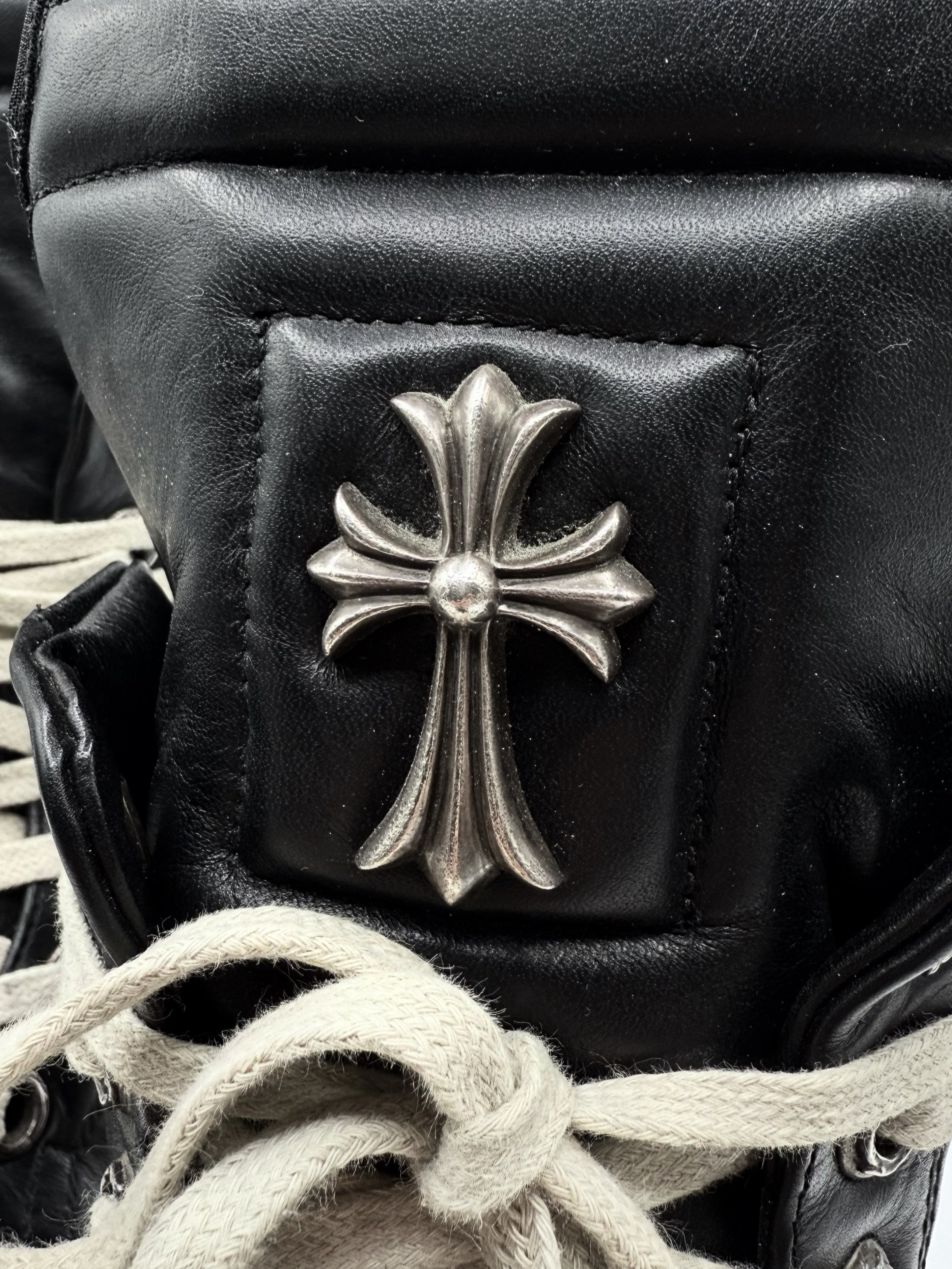 Chrome Hearts x Rick Owens Cross Dagger Hi-top Leather Geobasket Sneakers