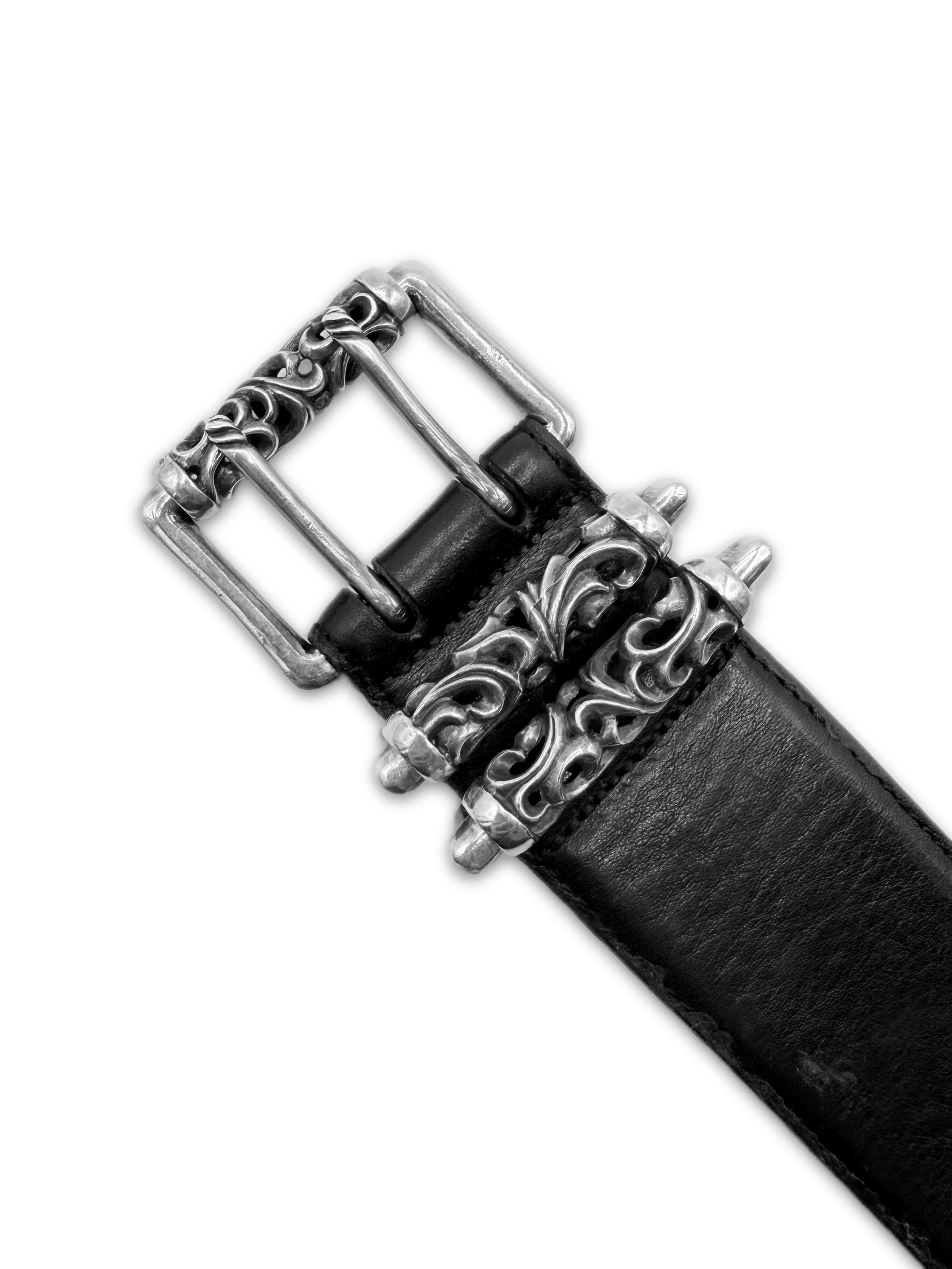 Chrome Hearts Double Roller Black Leather .925 Silver Belt