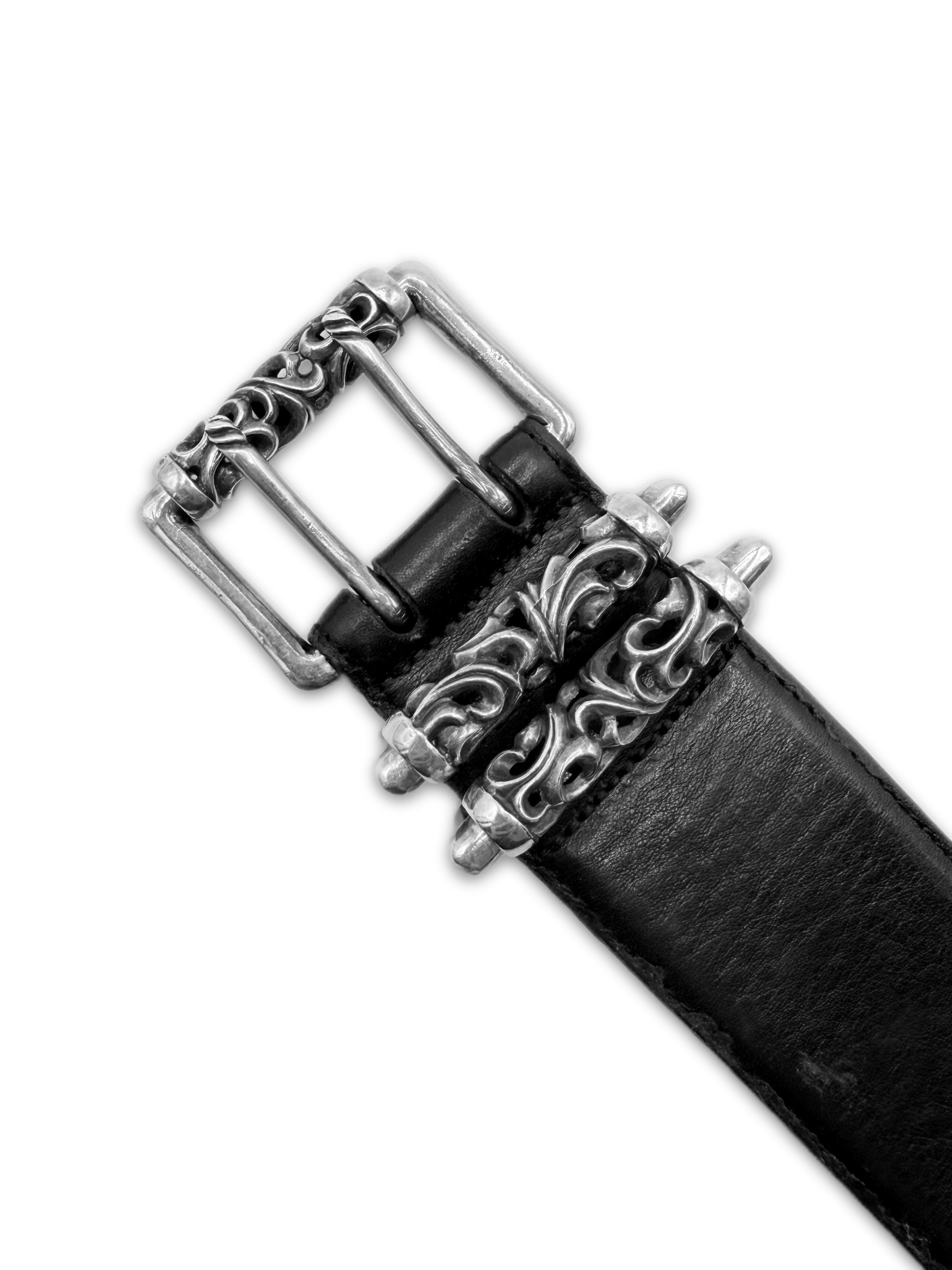 Chrome Hearts Double Roller Black Leather .925 Silver Belt