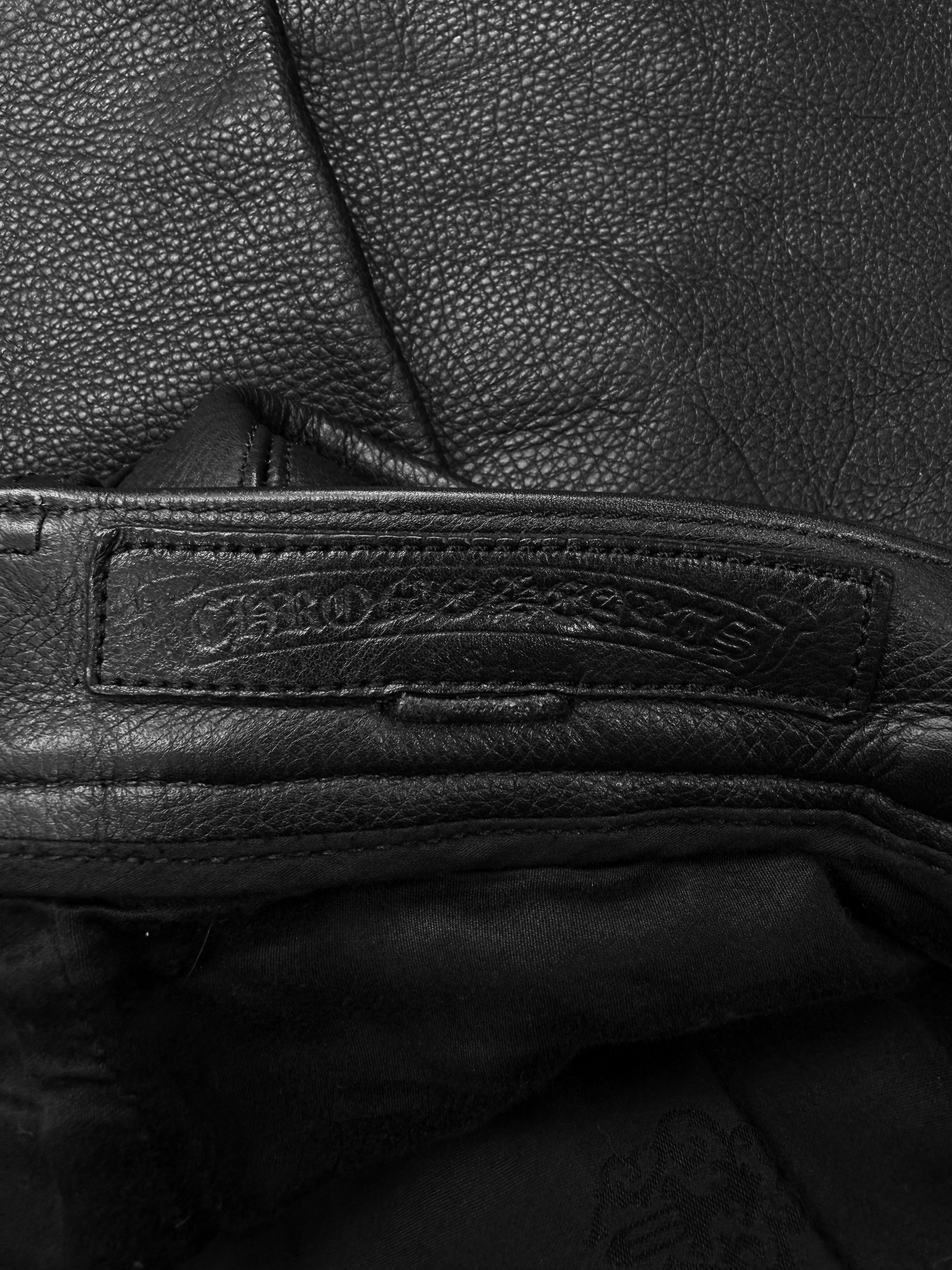 Chrome Hearts Fleur Knee Black Calfskin Leather Flared Pants