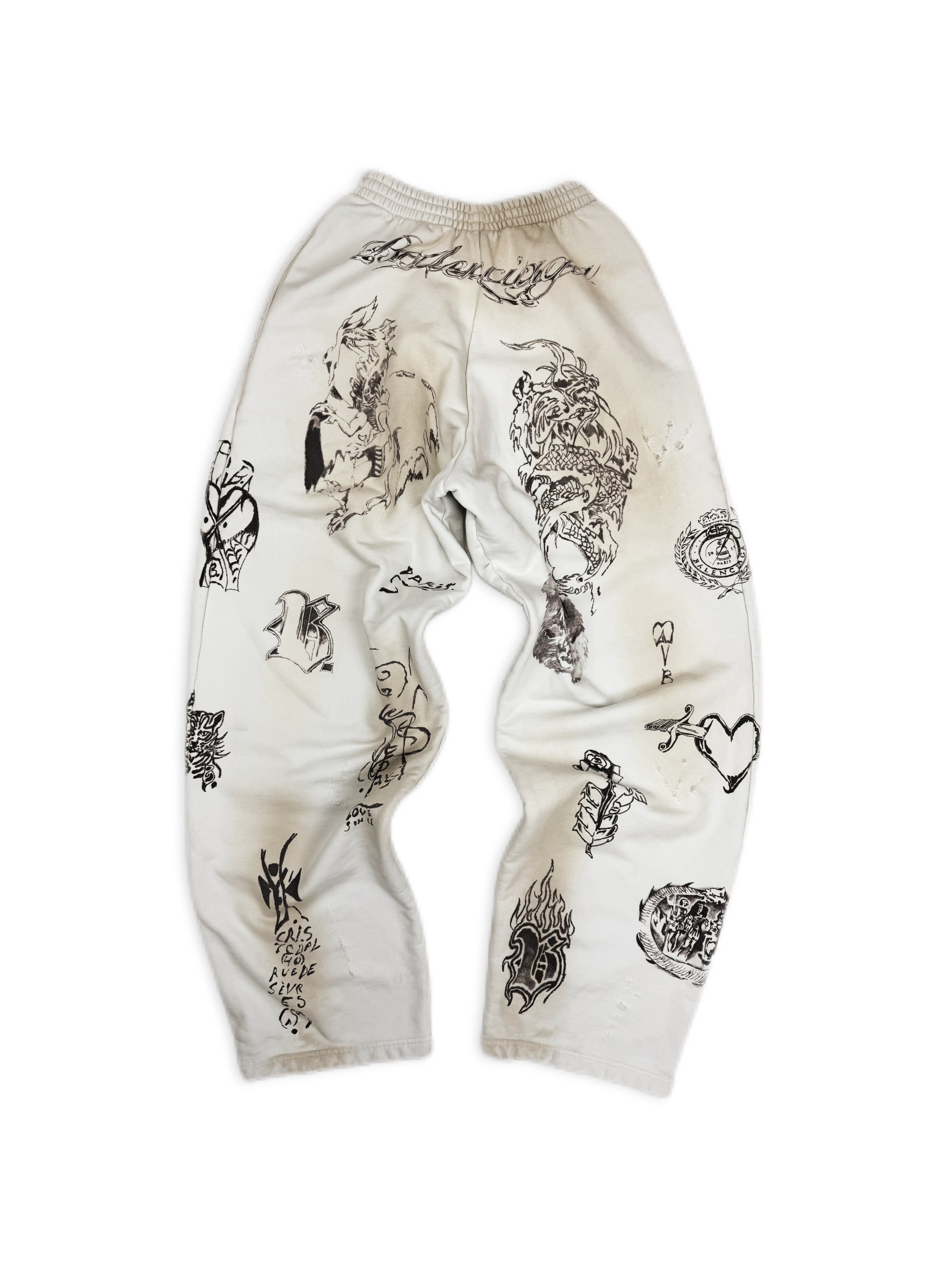 SS24 Balenciaga ‘Tattoo’ Baggy Wide Cut Distressed Sweat Pants