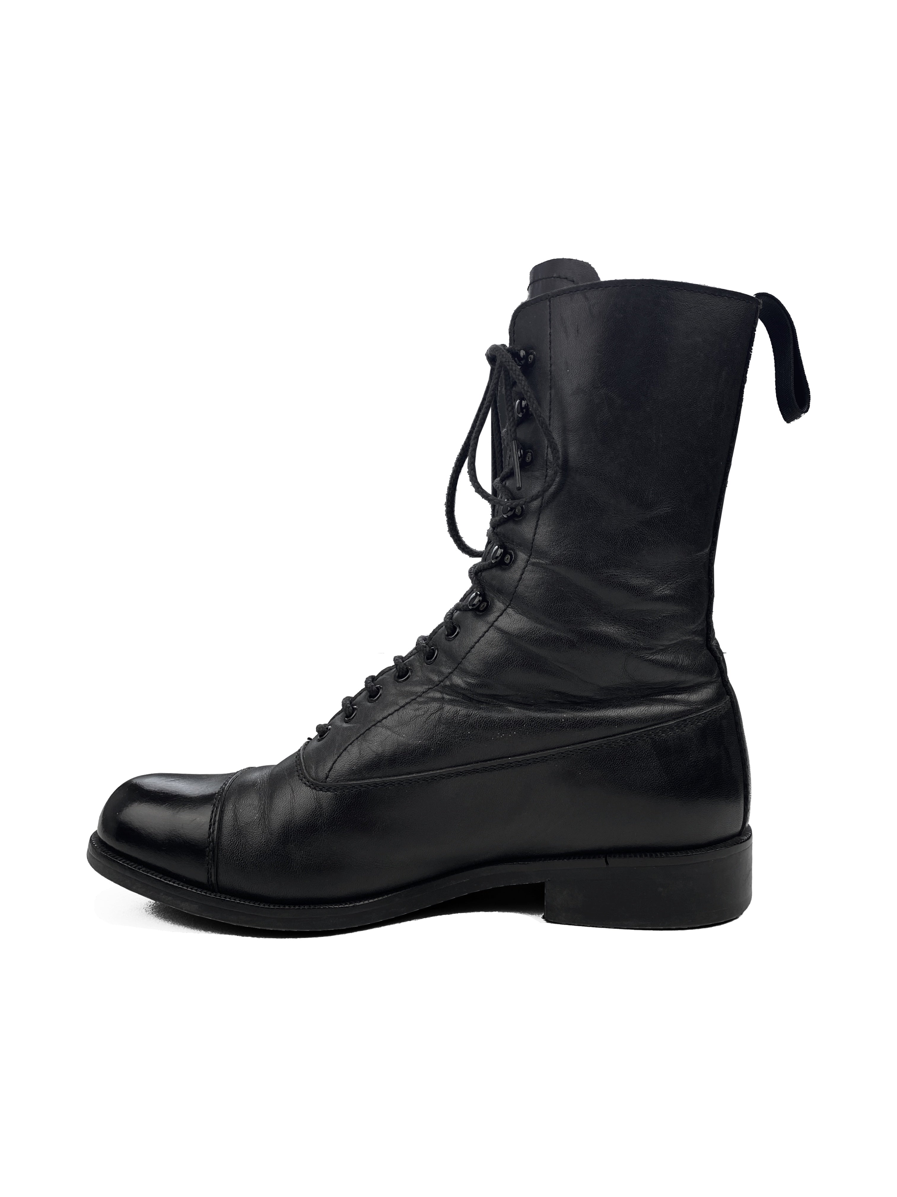Yohji Yamamoto Weaved Lace Leather Combat Boots