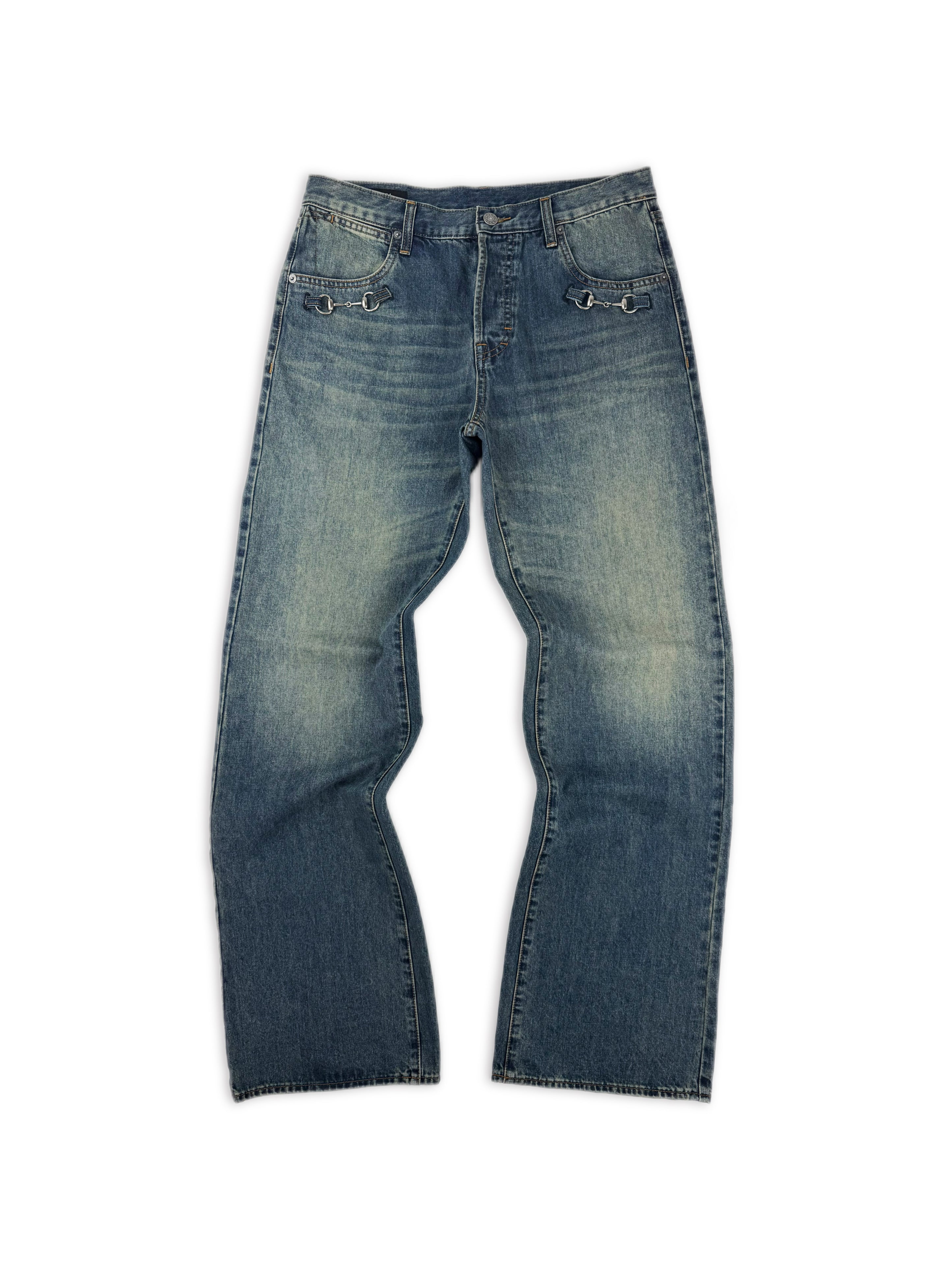 SS26 Gucci by Demna Gvasalia Horsebit Blue Wash Boot Cut Denim Jeans