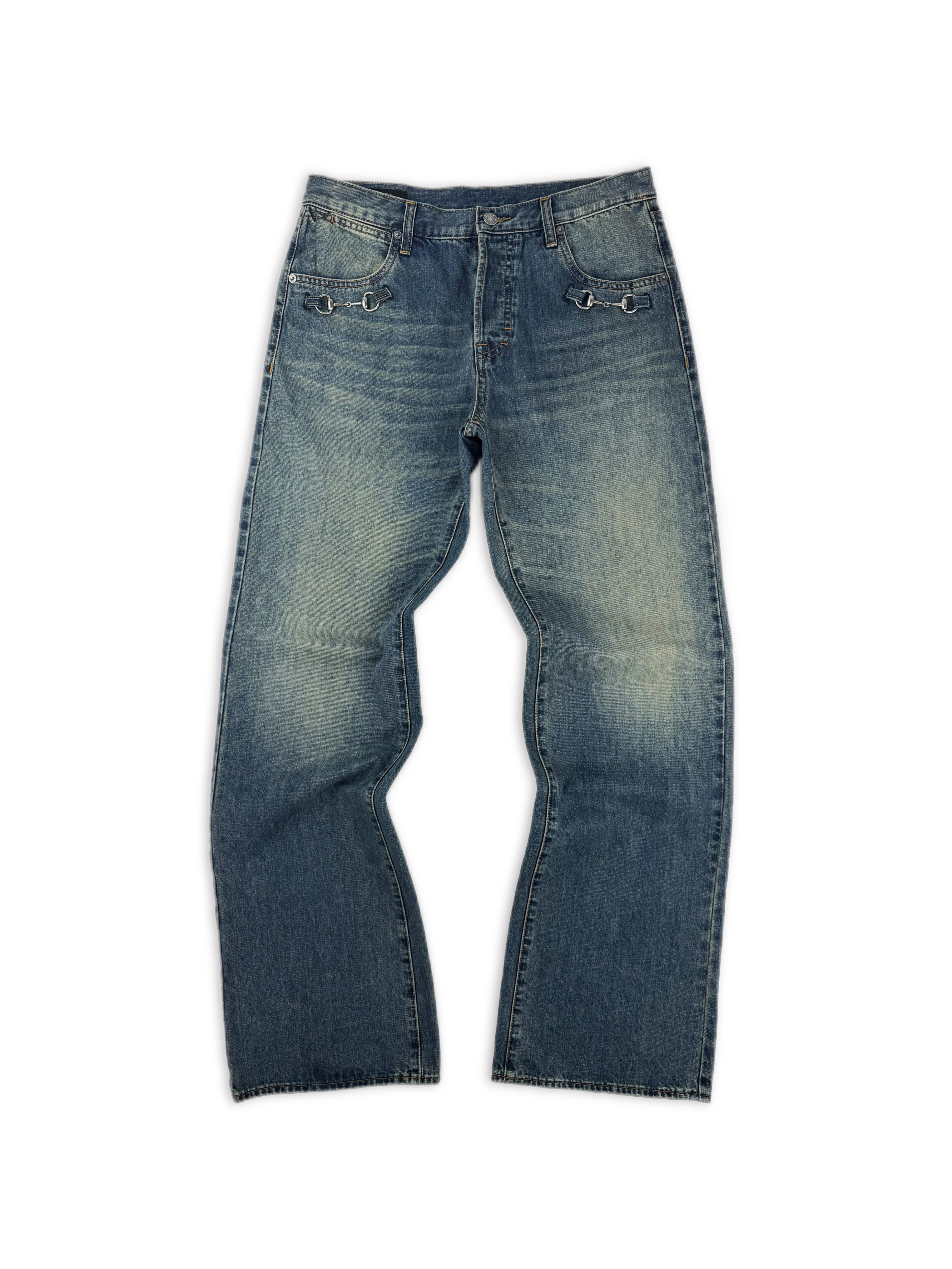 SS26 Gucci by Demna Gvasalia Horsebit Blue Wash Boot Cut Denim Jeans