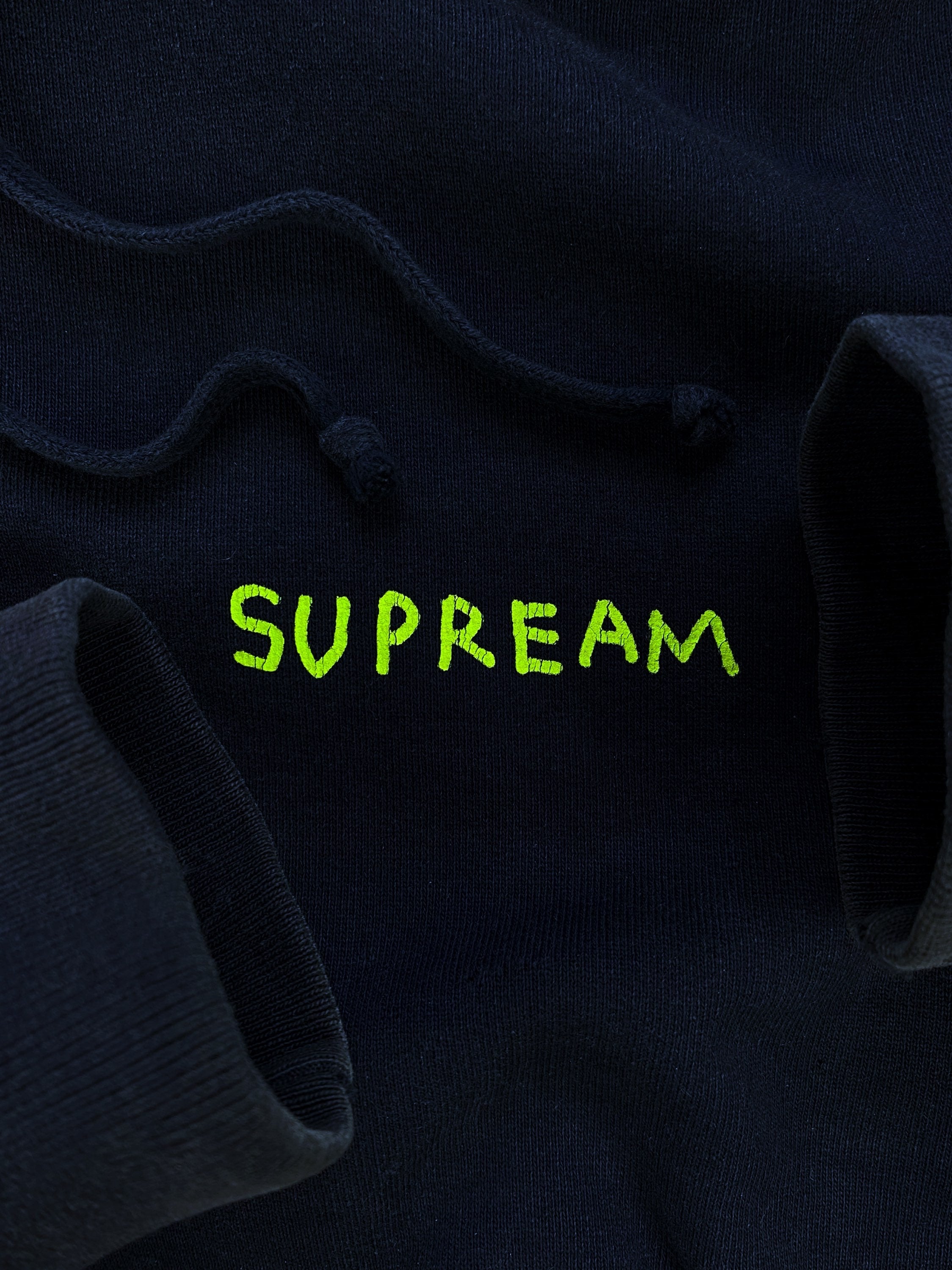 FW13 Supreme x Gonz ‘Piss Face’ Slogan Navy Zip-up Hoodie