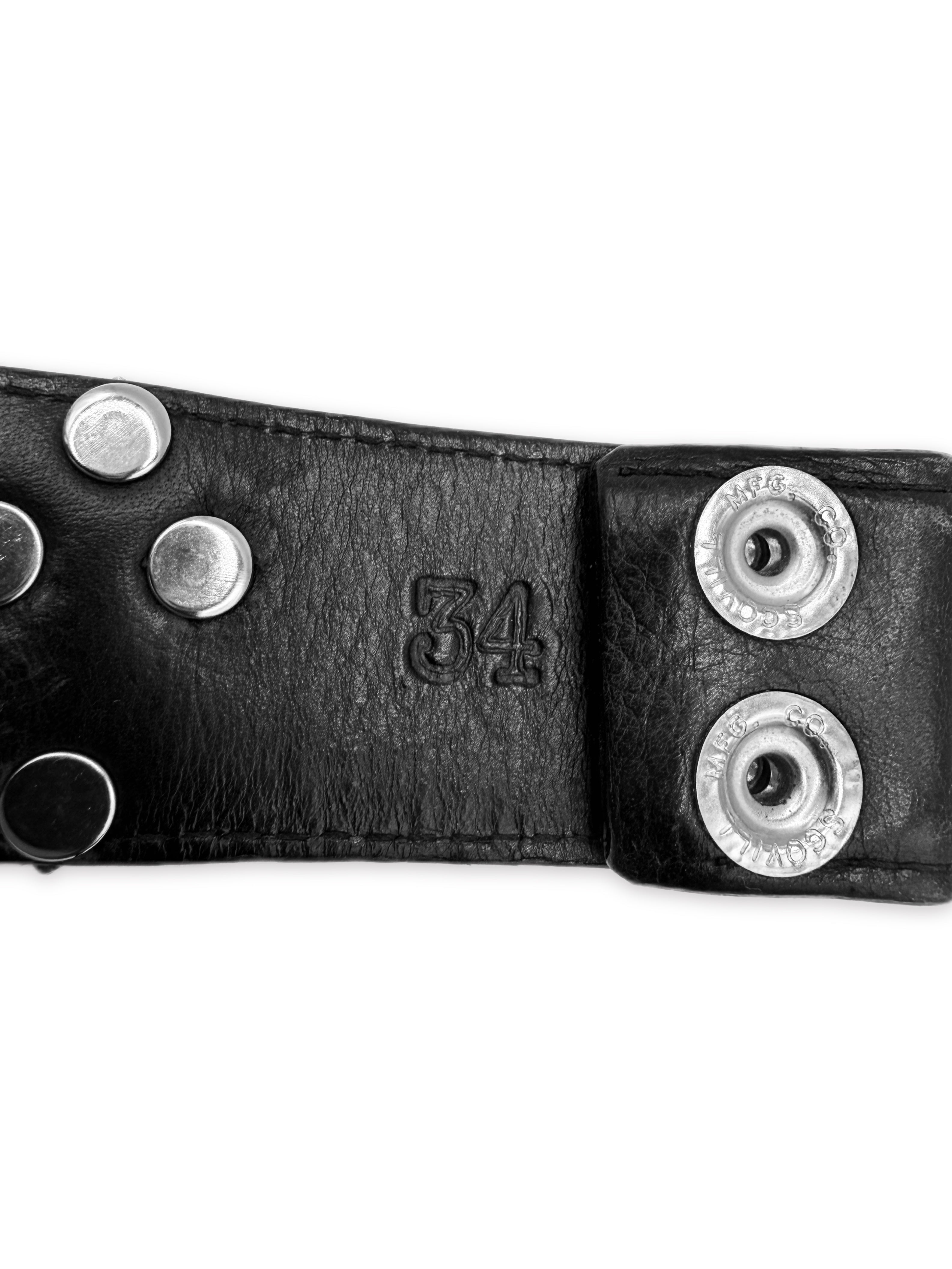 Chrome Hearts Cemetery Cross Pendant Black Leather .925 Silver Belt Strap