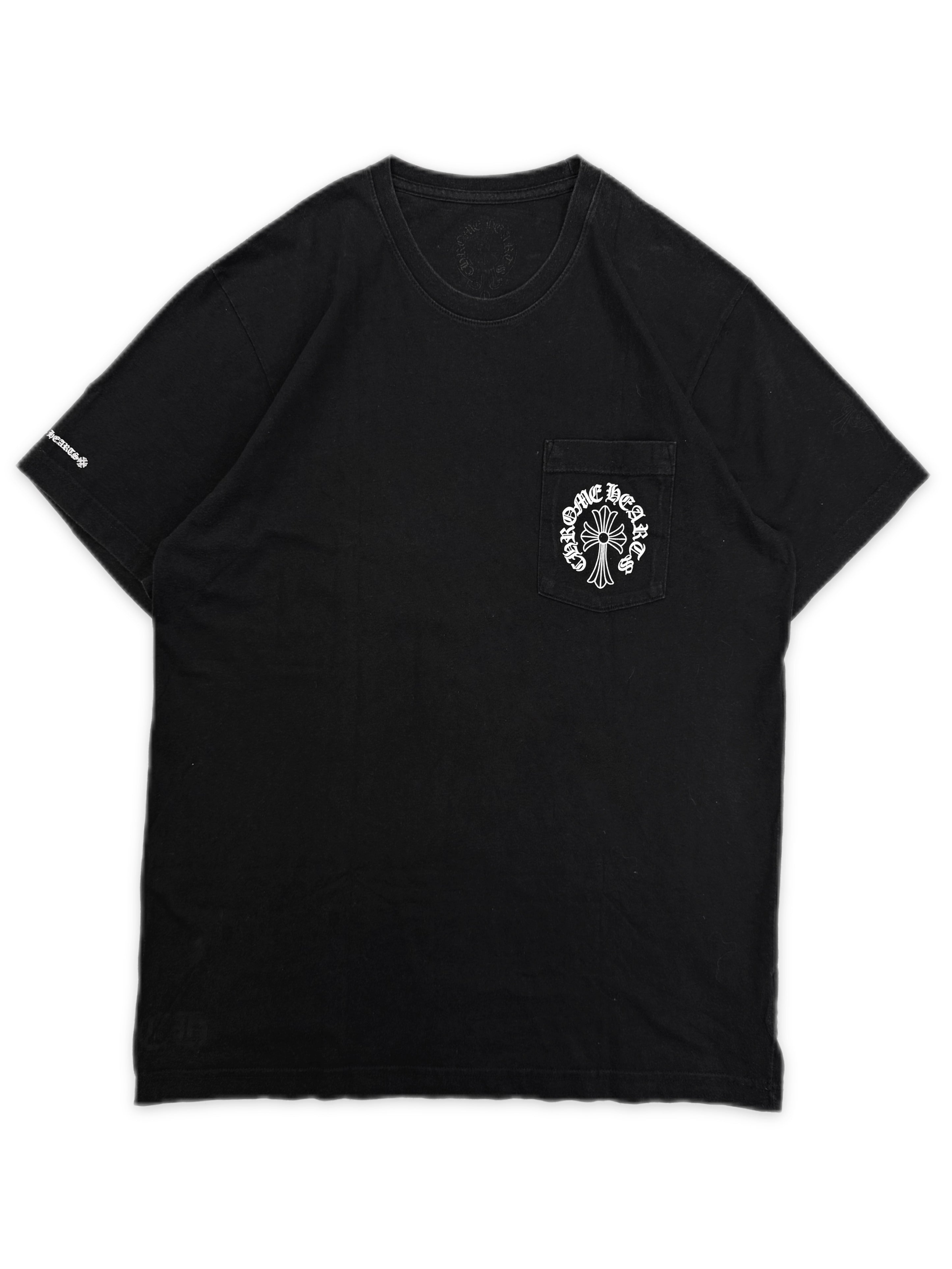 Chrome Hearts Three Logo Horseshoe Cross Faded Black T-Shirt