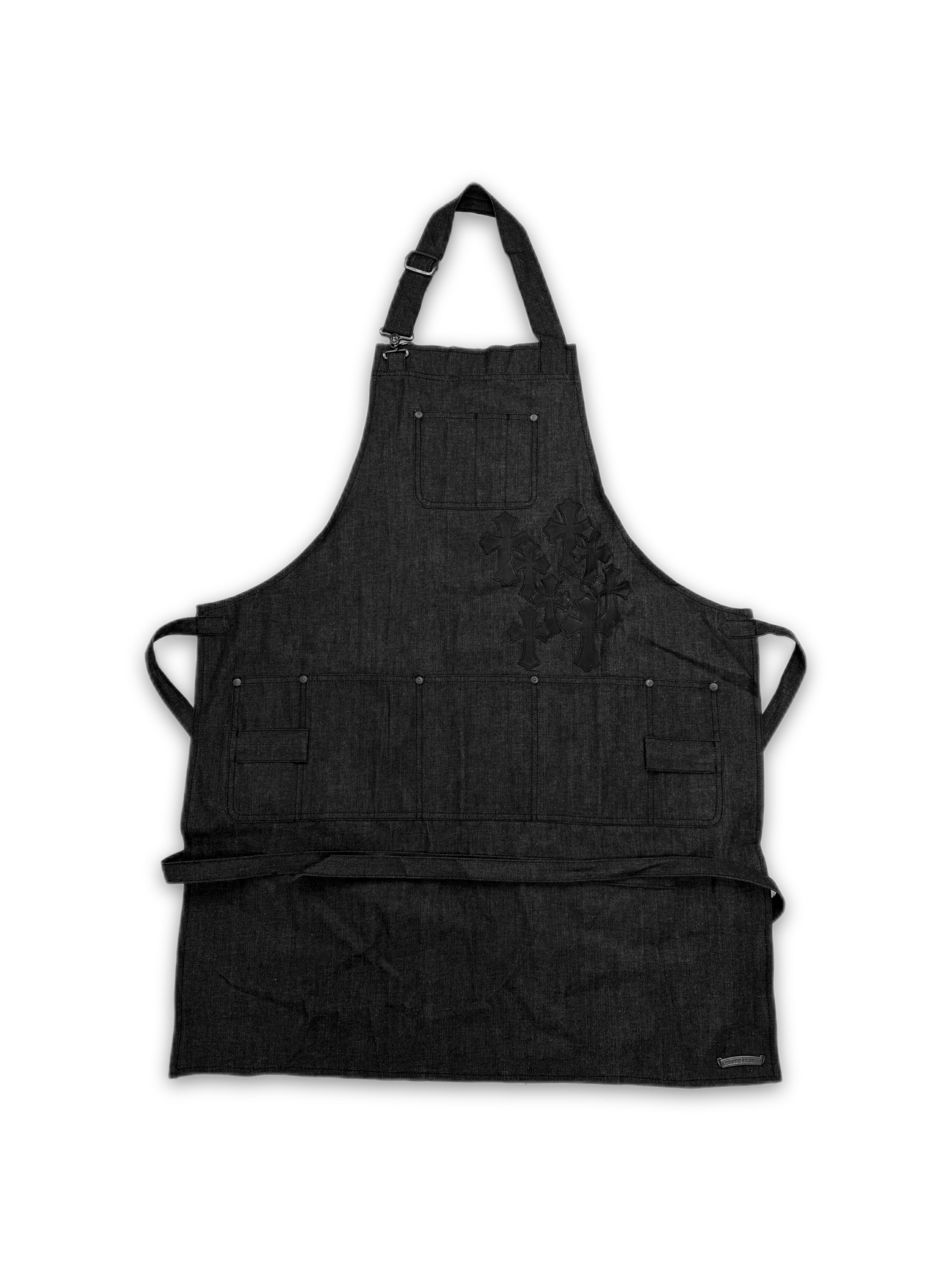 Chrome Hearts 9 Leather Cross Patch Black Denim Apron
