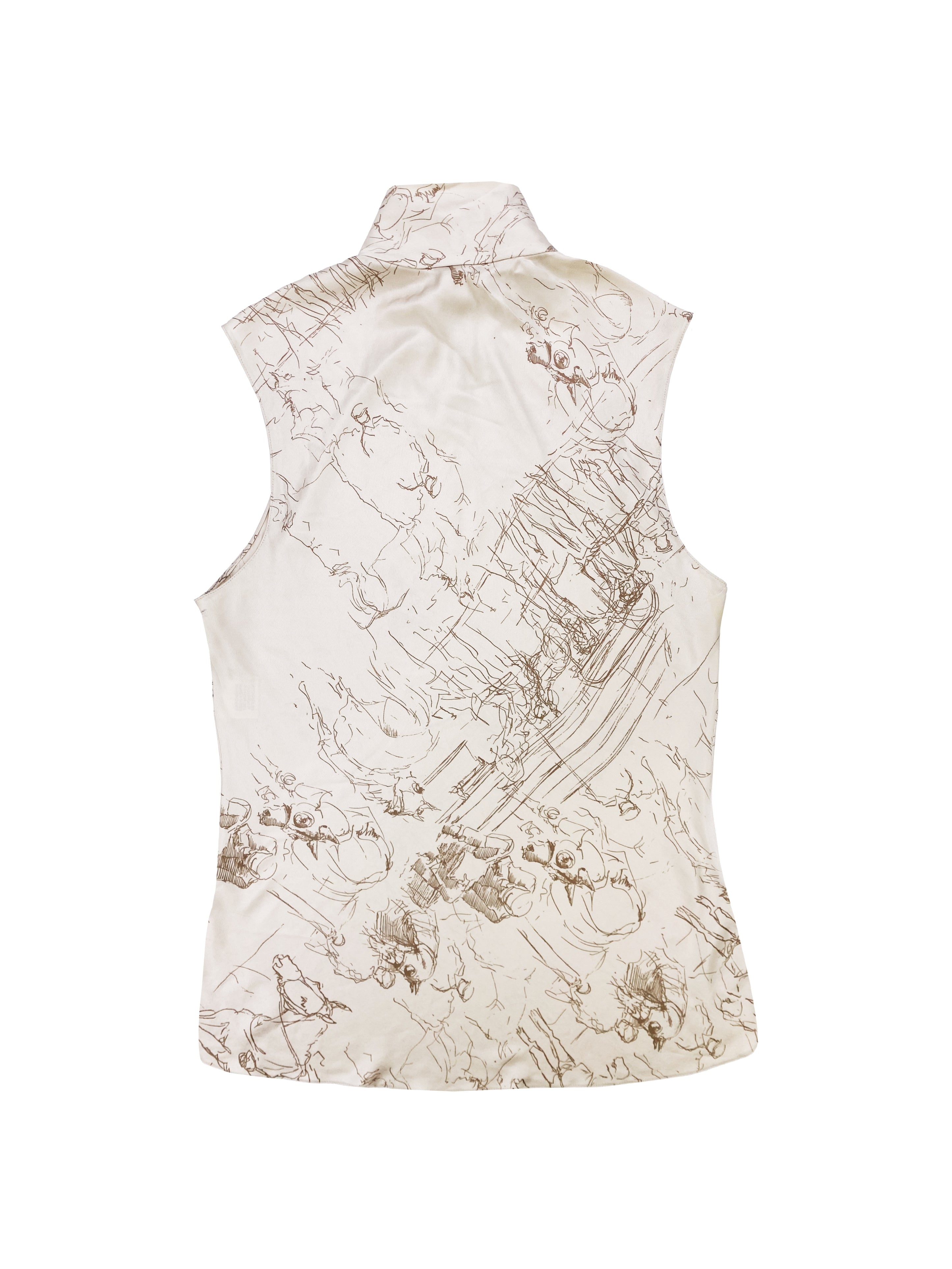 Hermès Silk Sleeveless Scribble Collared Top