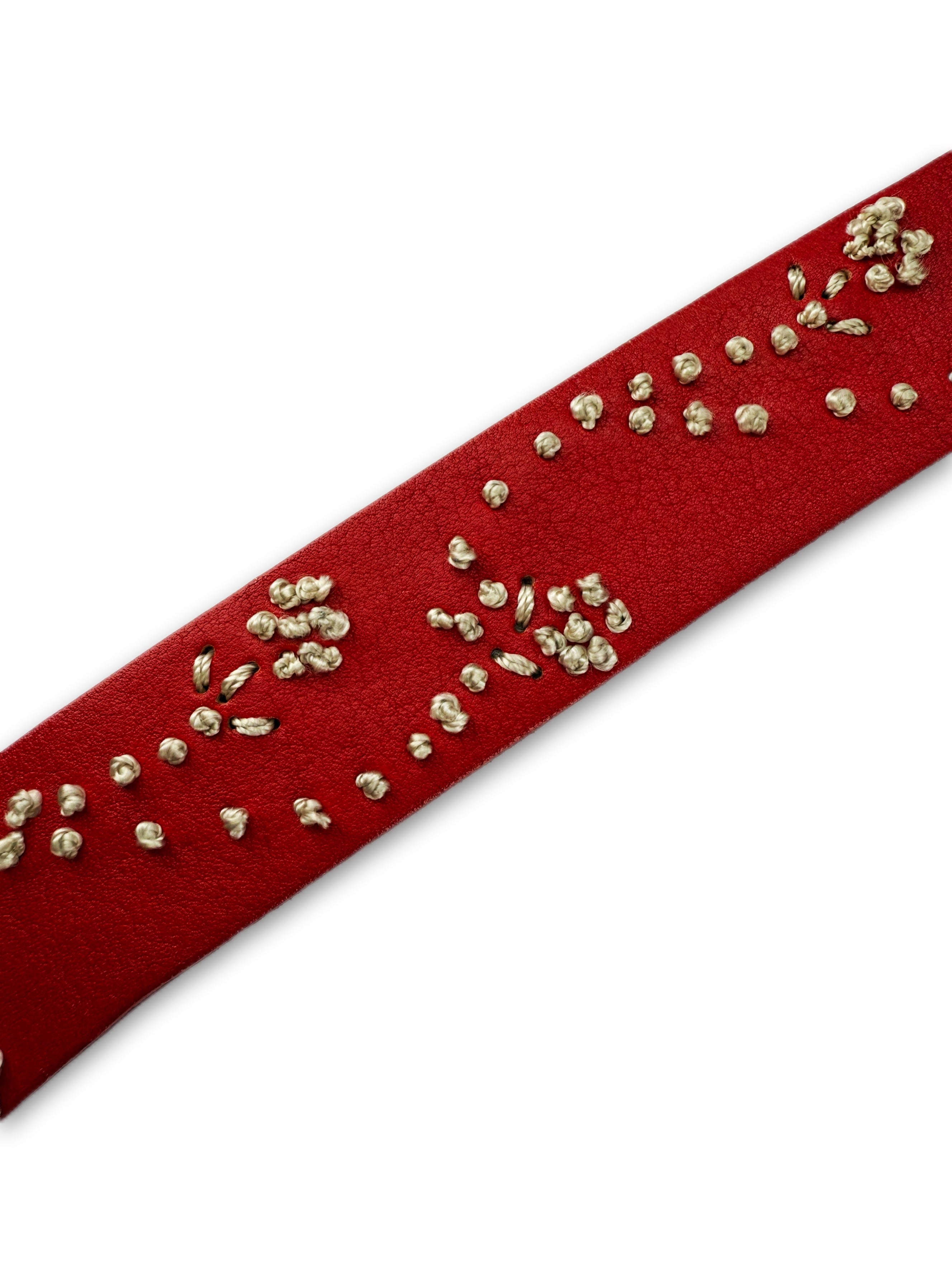 Kapital Floral Embroidery Red Leather Bronze Buckle Belt
