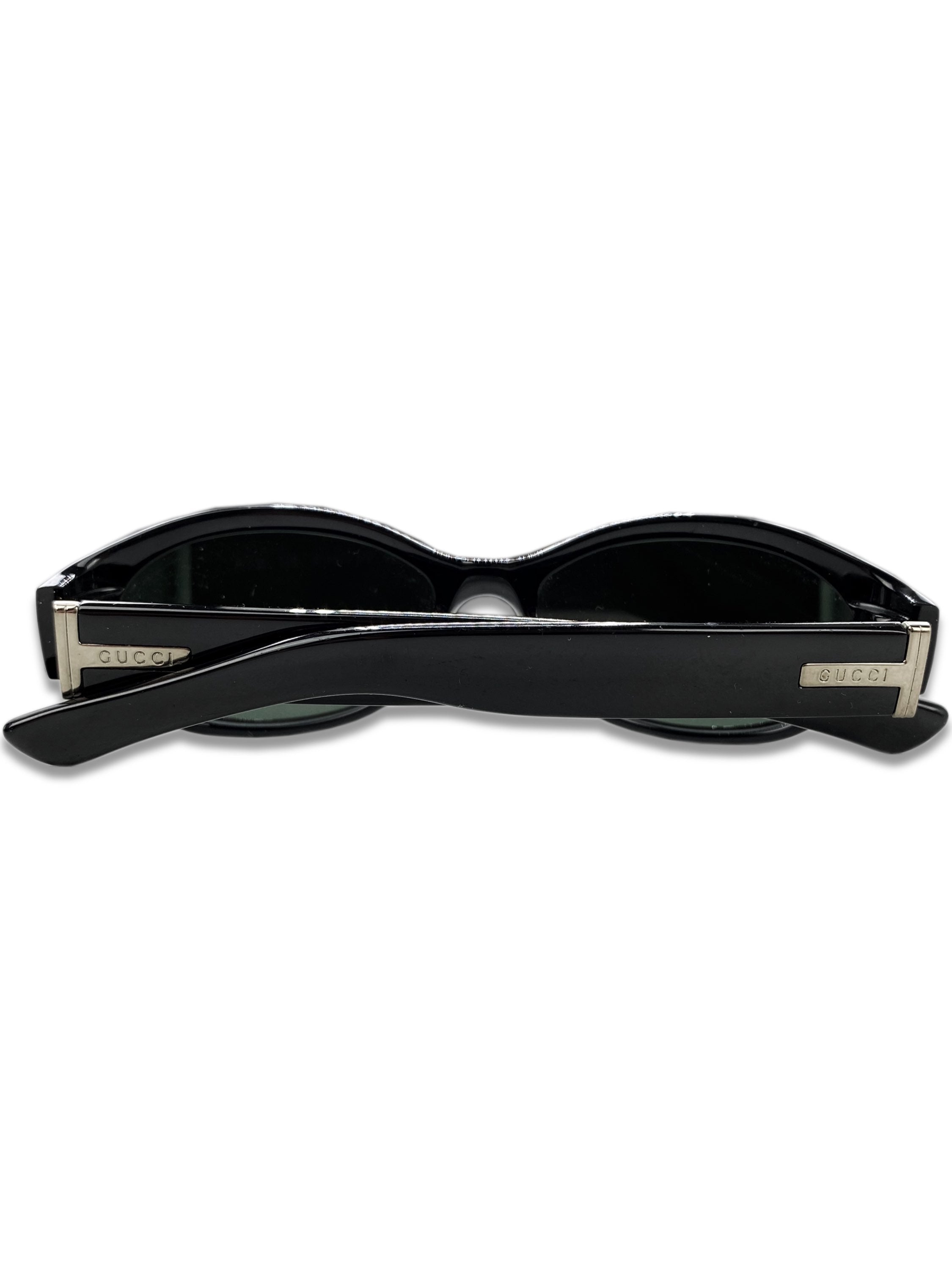 Gucci Rounded Frame Metallic Etched Logo Green Tint Sunglasses