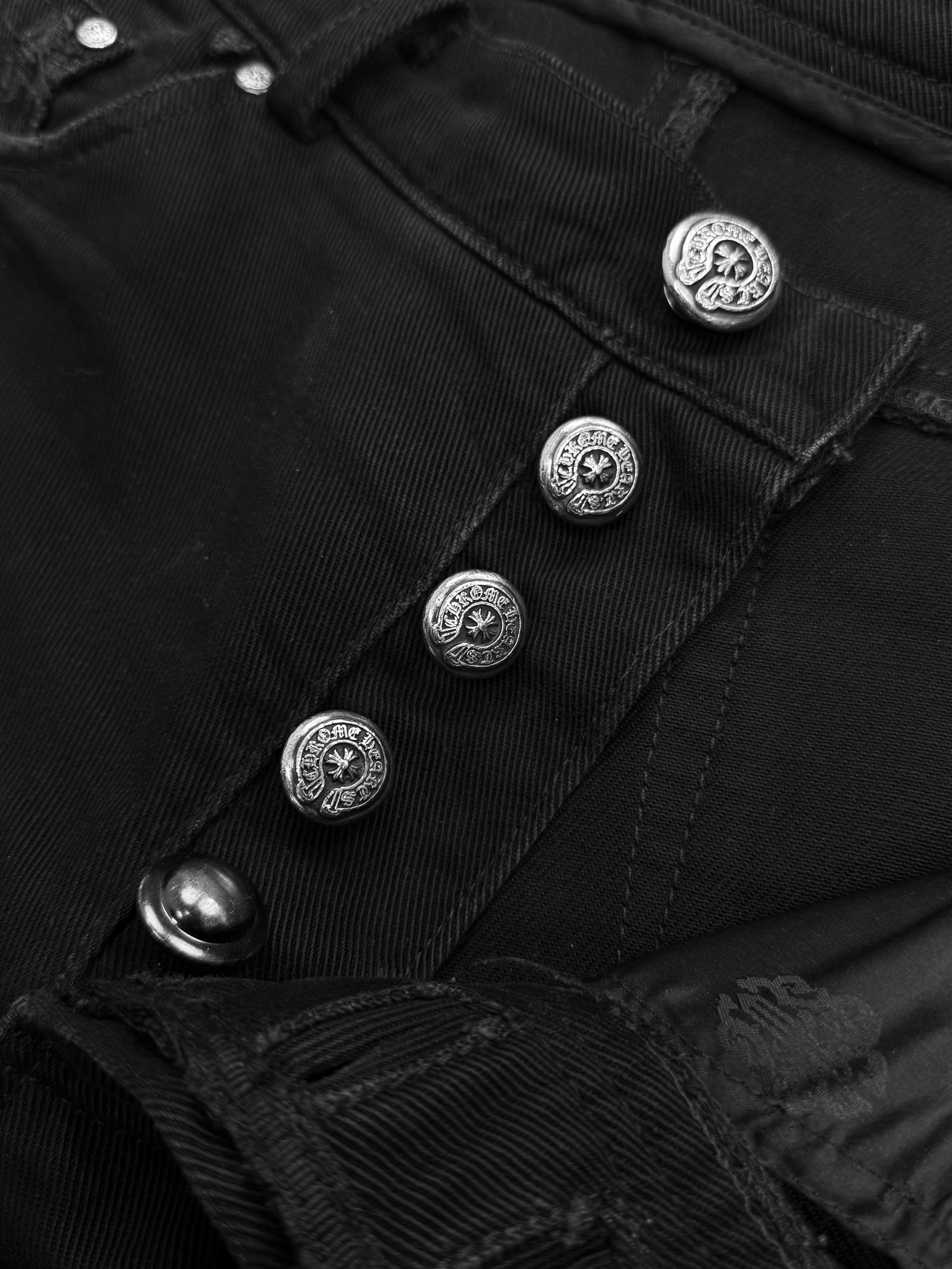 Chrome Hearts 22 Star Patch Fleur Knee Black Denim Jeans