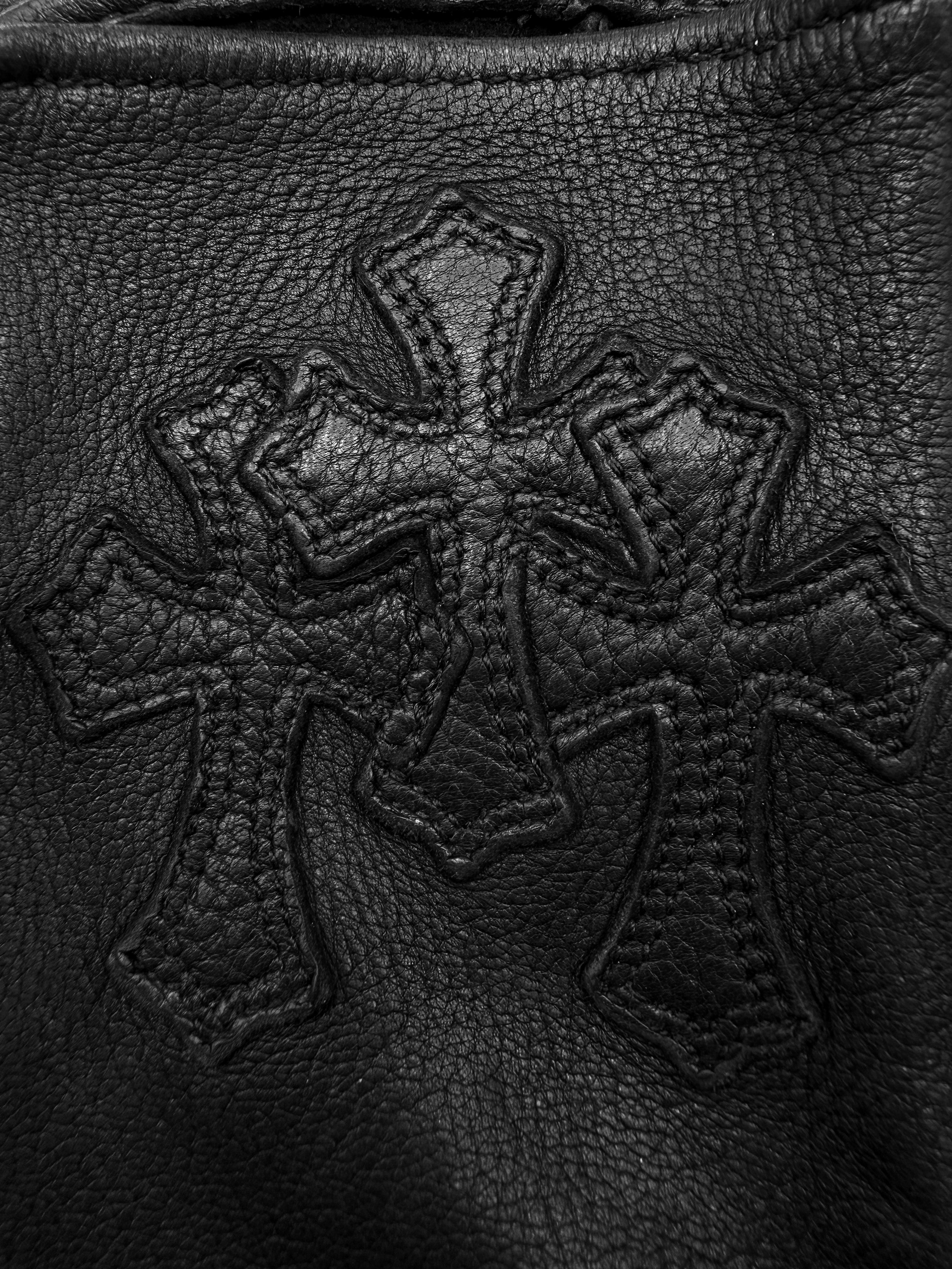 Chrome Hearts Triple Cross Patch Cemetery Black Leather Gloves
