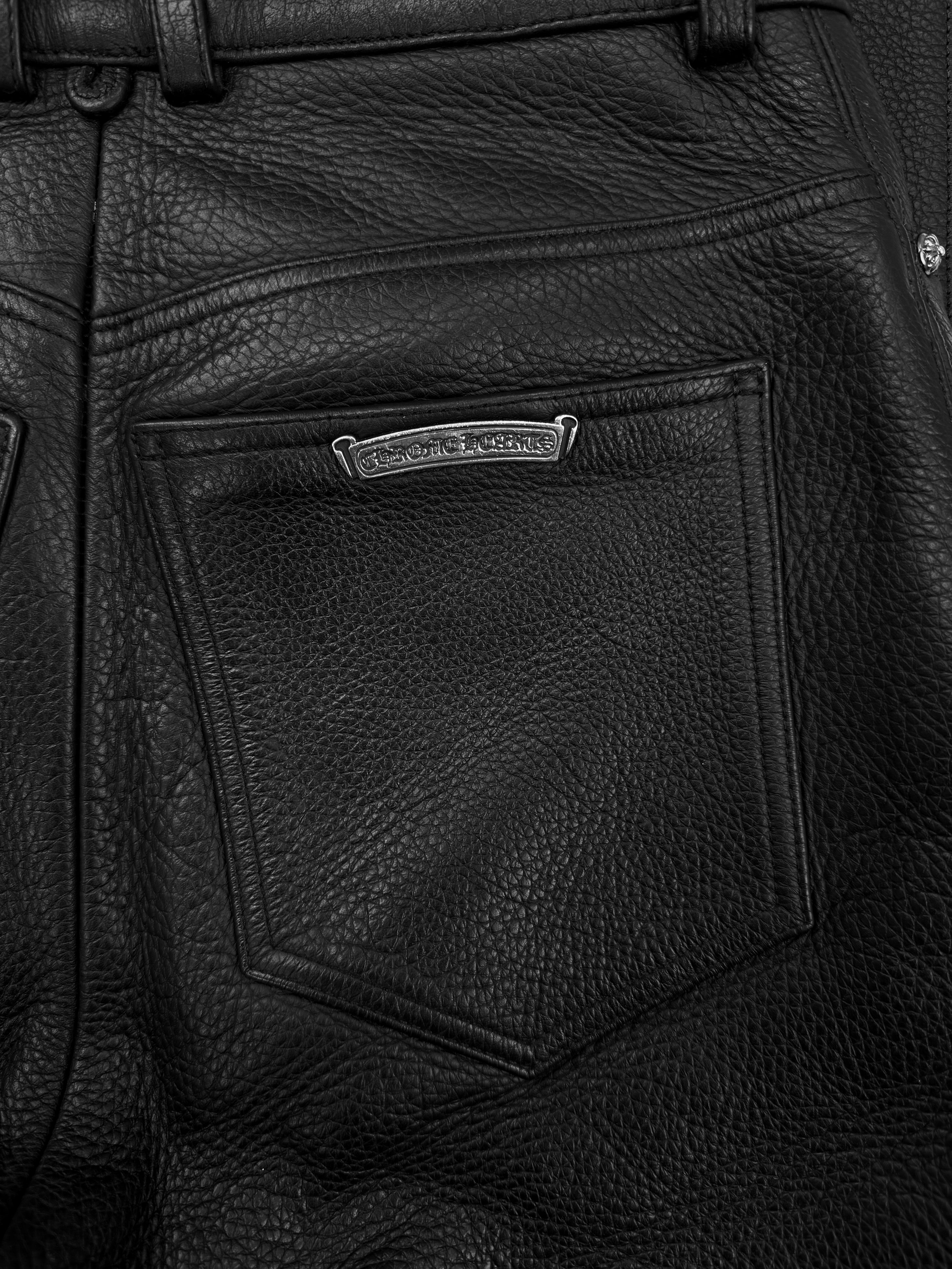 Chrome Hearts 20 Cross Patch Black Leather Heavy Weight .925 Silver Pants