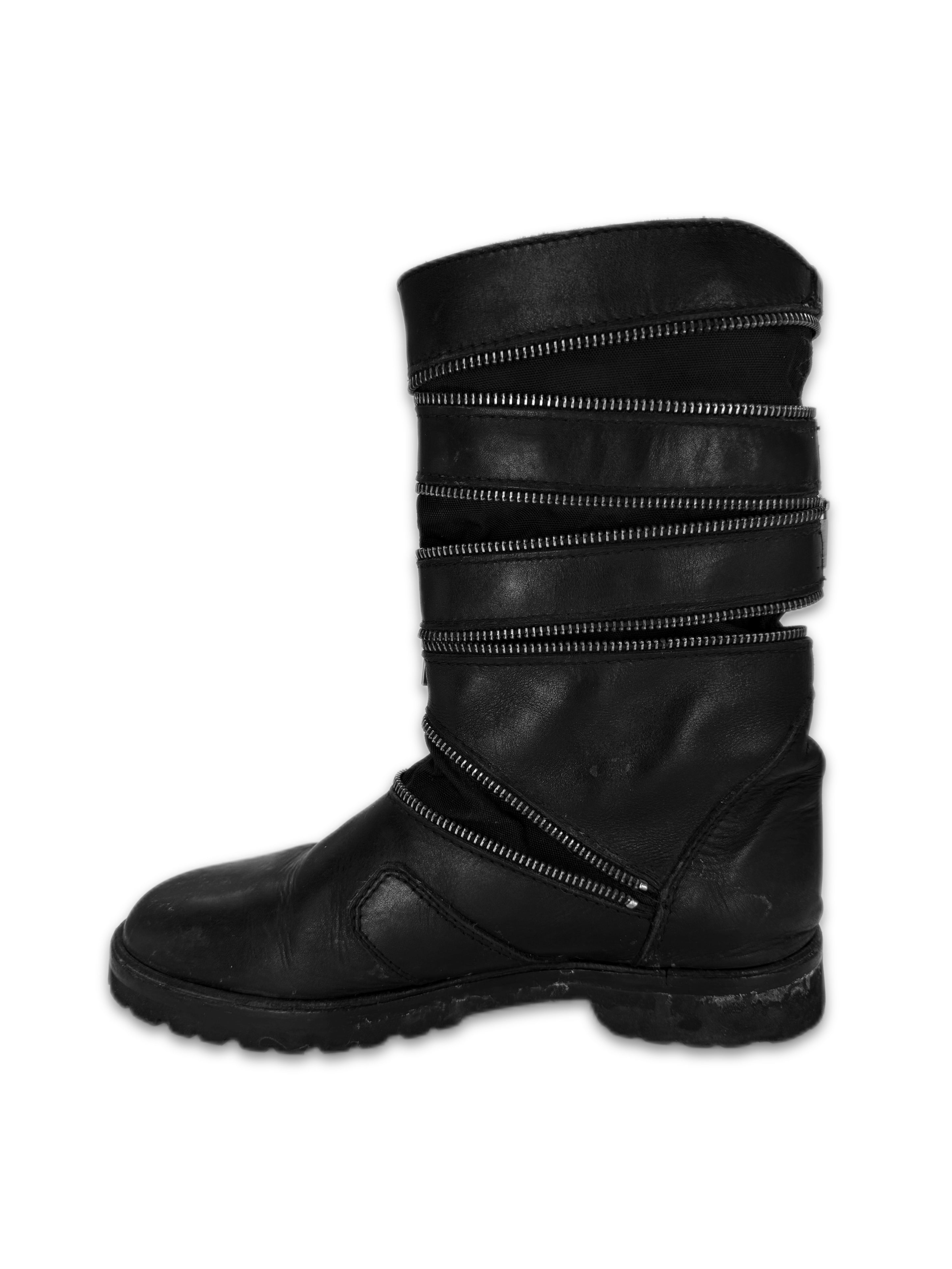 AW06 Raf Simons ‘Accordion’ Multi-zip Black Leather Boots