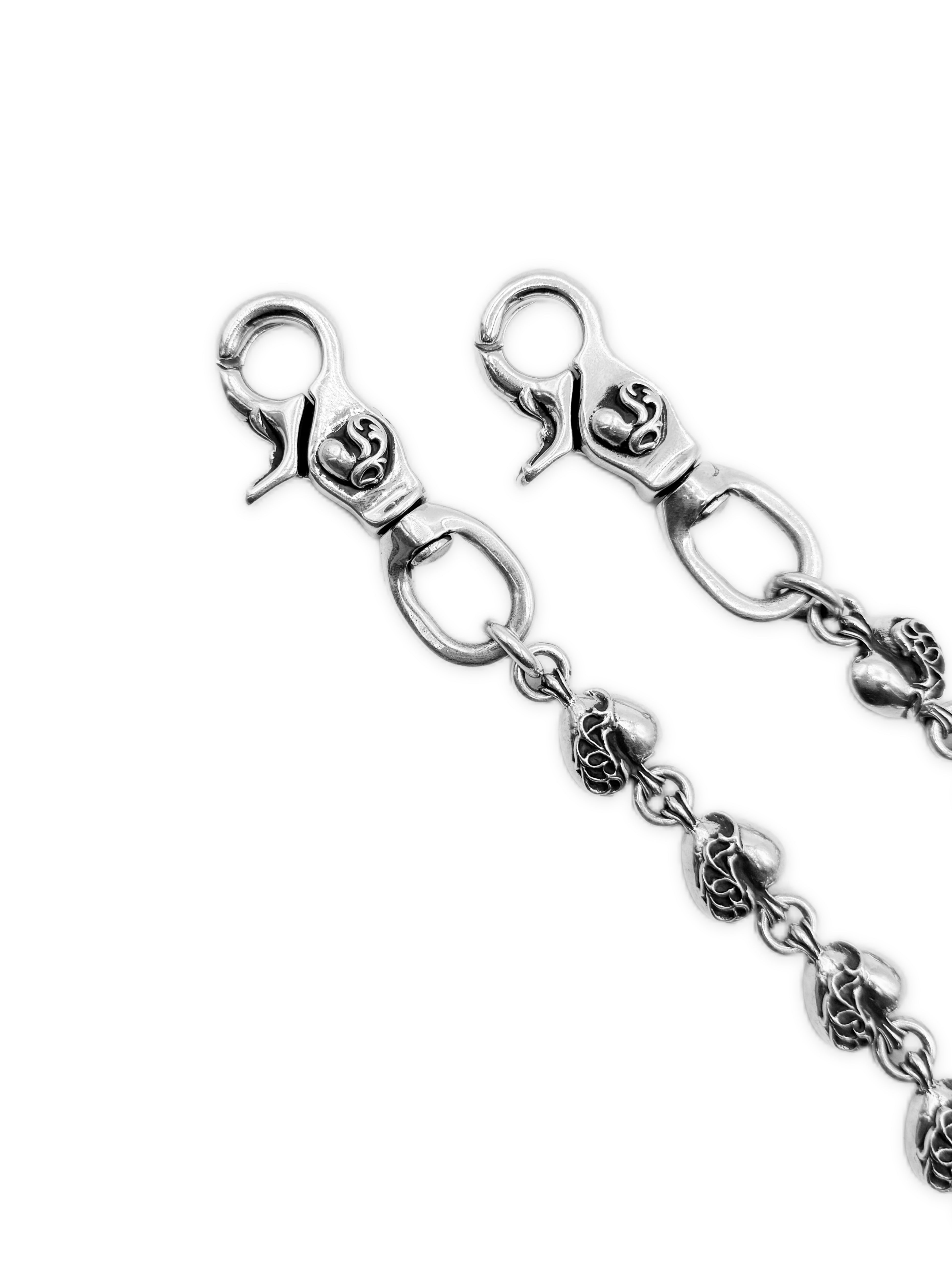 Chrome Hearts 11 Heart Link Double Lobster Clasp .925 Silver Wallet Chain