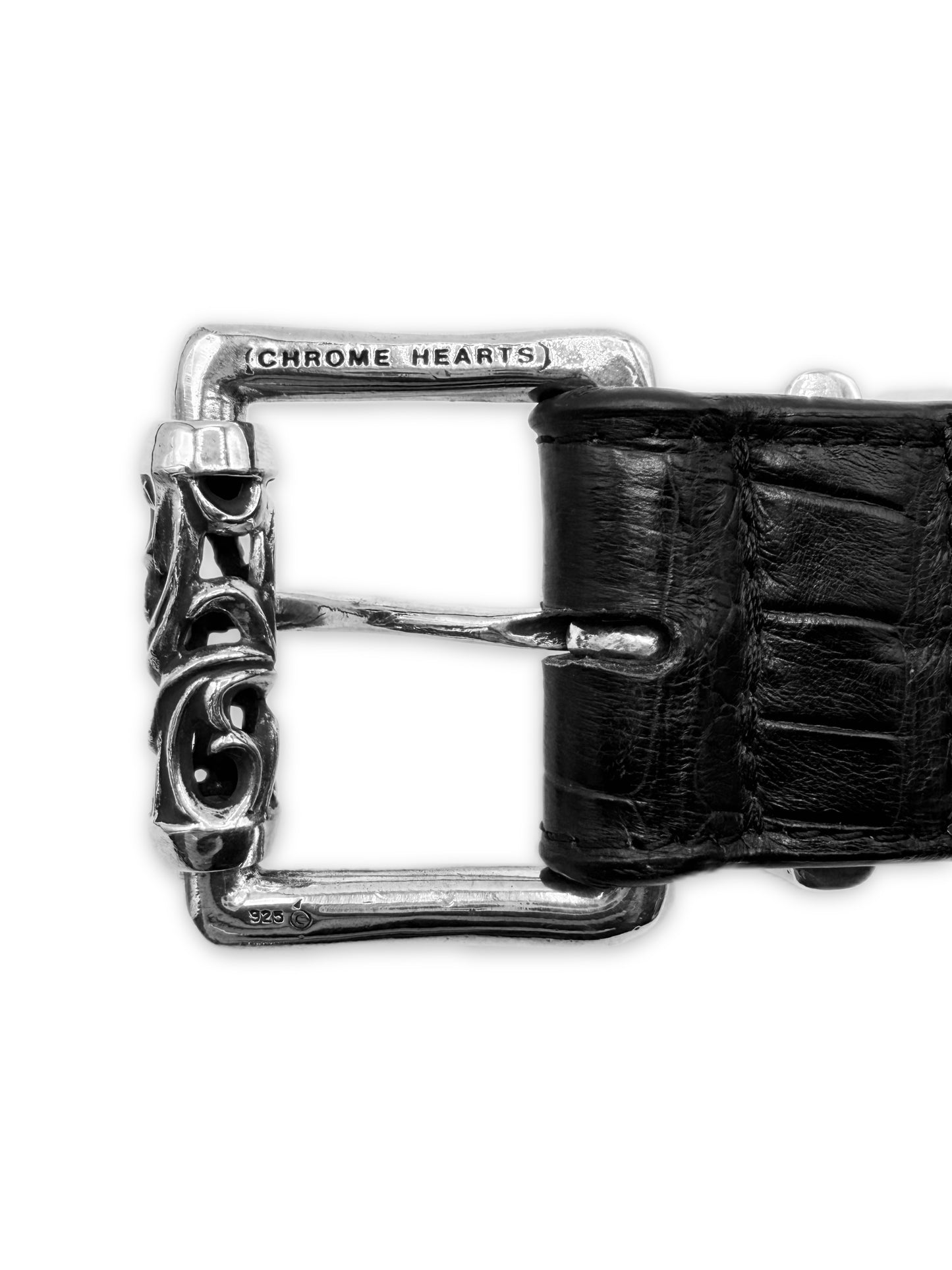 Chrome Hearts Alligator Leather Pyramid Stud .925 Silver Black Roller Belt