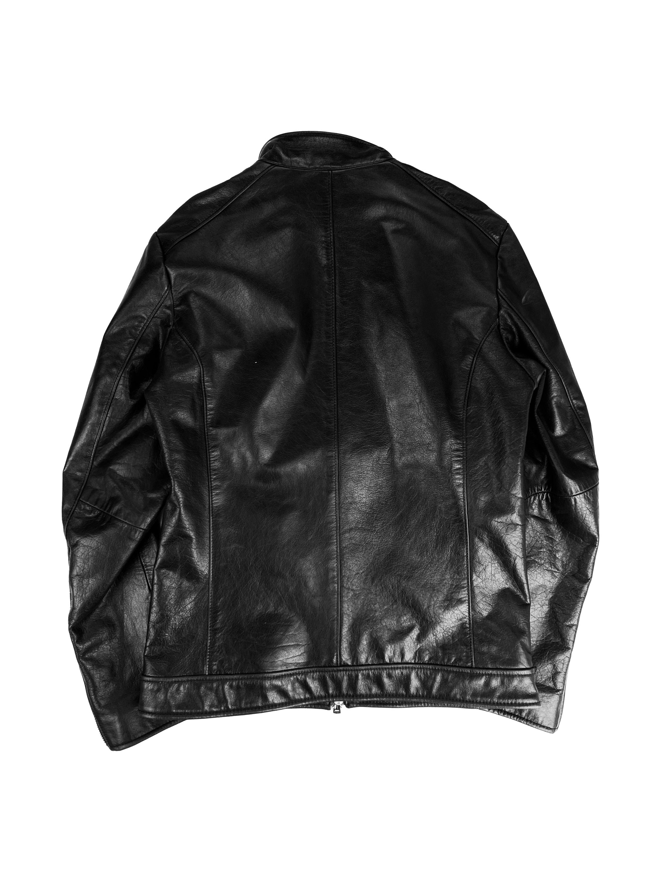 00s Tete Homme Black Leather High Neck Biker Jacket