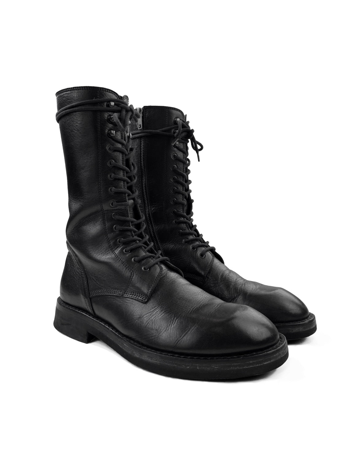 Ann Demeulemeester Vitello Front Lace Calfskin Leather Combat Boots