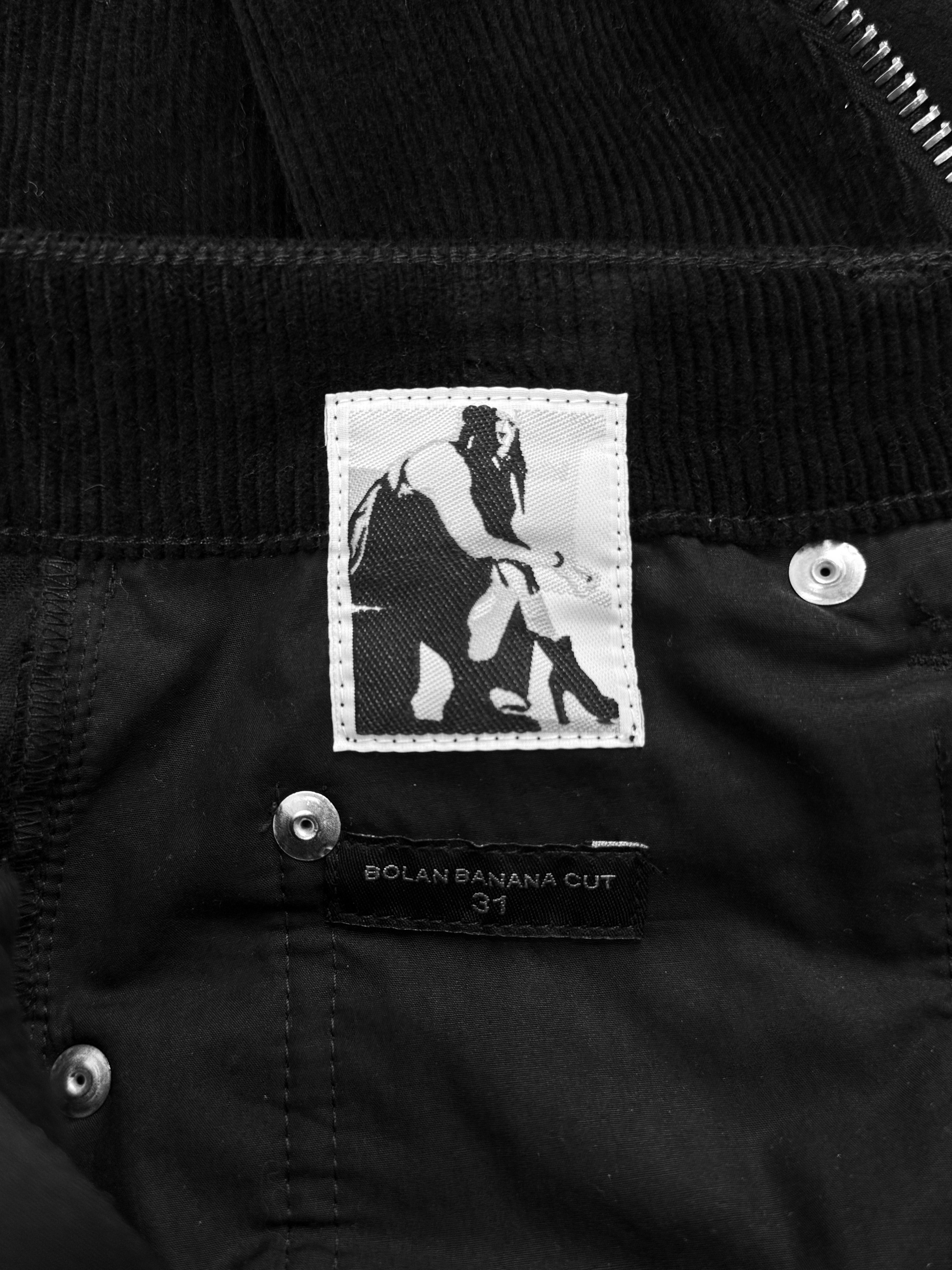 Rick Owens Corduroy Bolan Banana Zip Black Flared Pants
