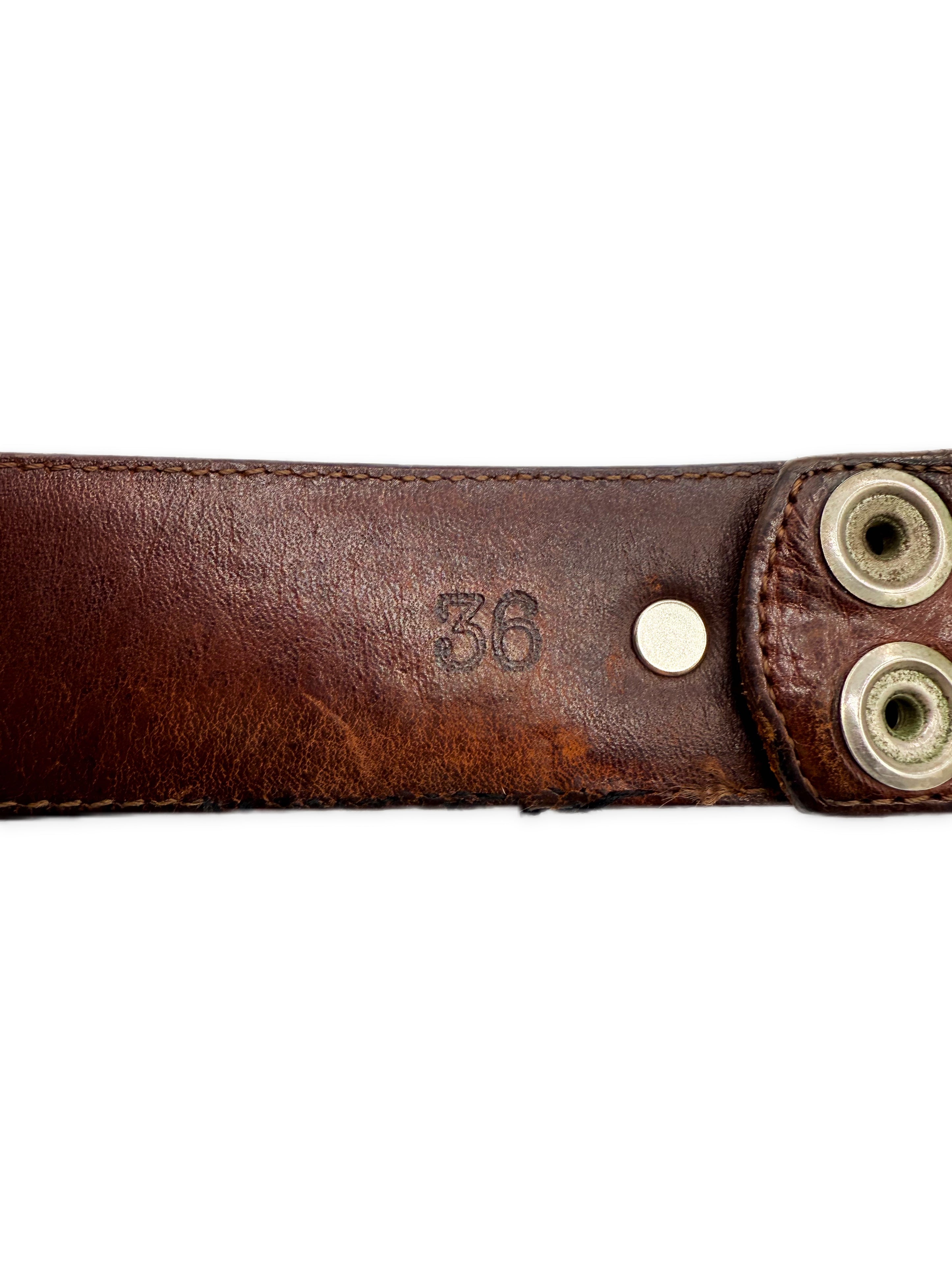 Chrome Hearts Fleur de Lis .925 Silver Brown Leather Belt Strap