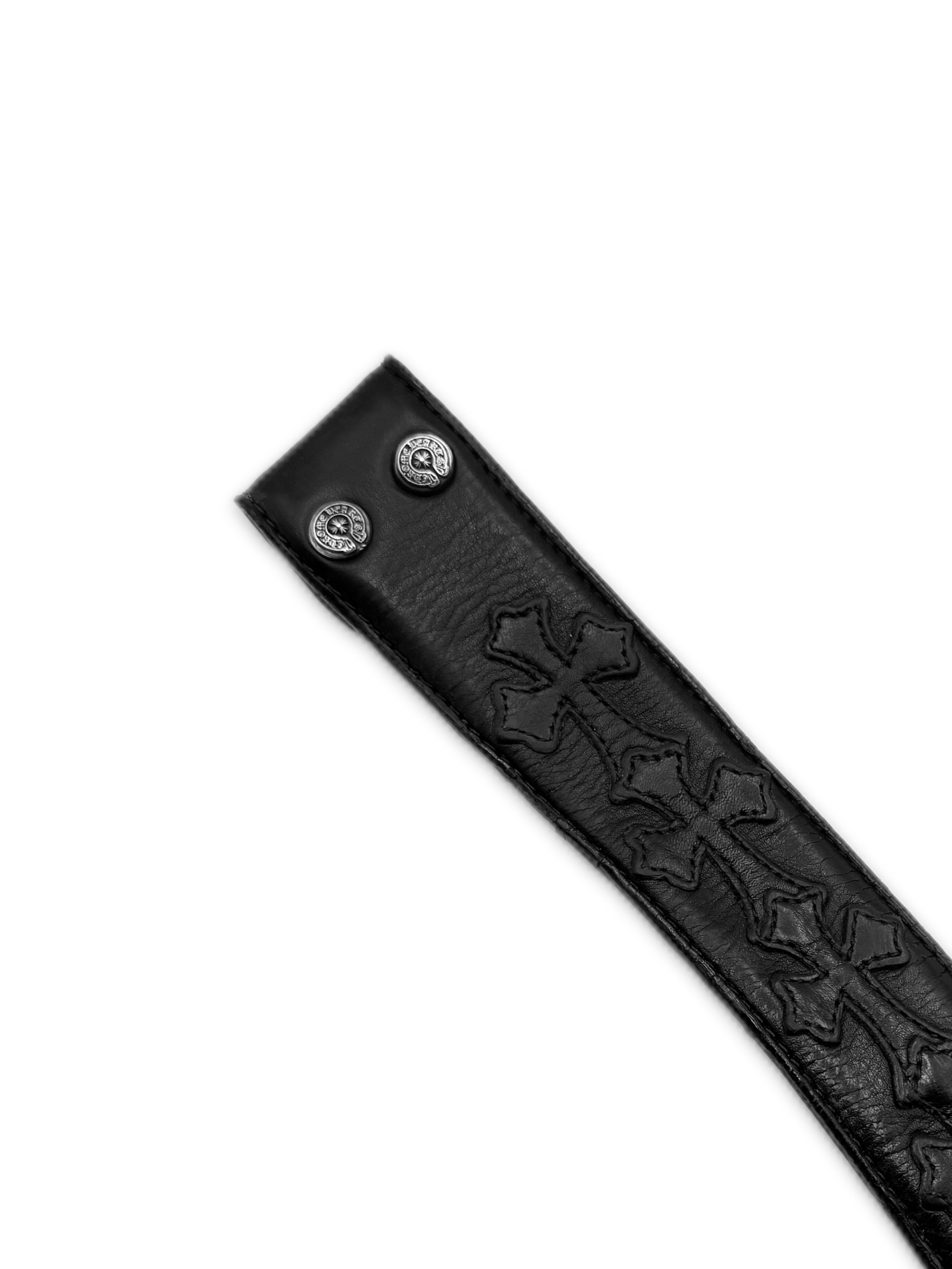 Chrome Hearts Cemetery Cross Patch Flooded Black Leather Belt Strap