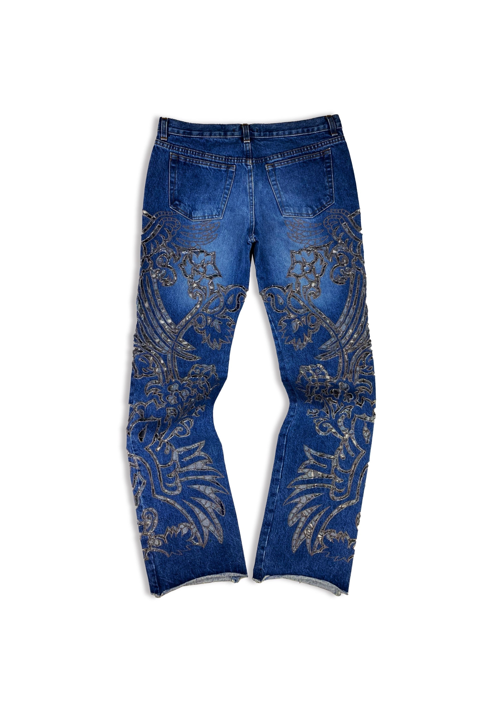 SS01 Roberto Cavalli ‘Laser Cut’ Embroidered Tribal Denim