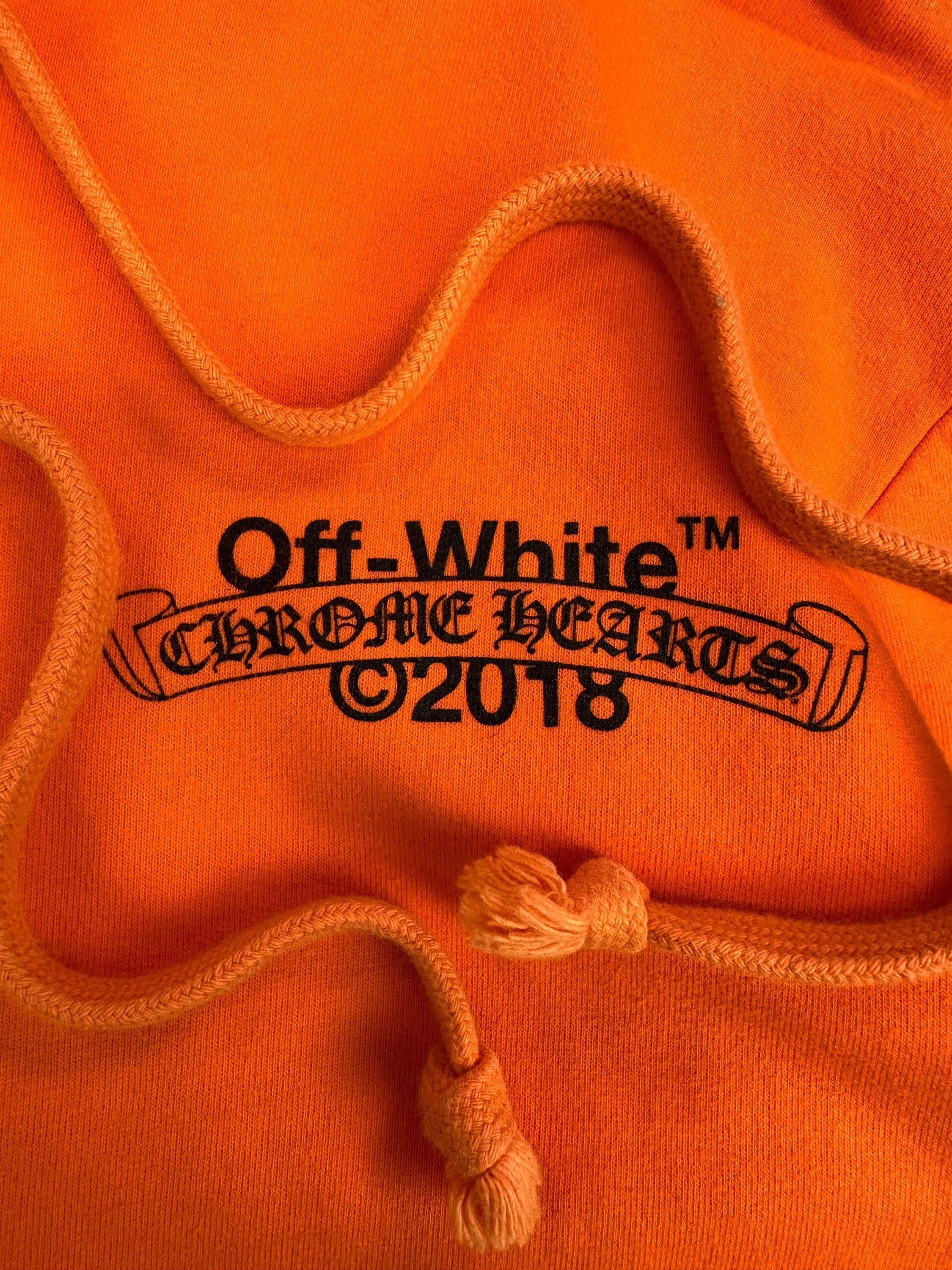 2018 Chrome Hearts x Off-White Orange Scroll Logo Hoodie