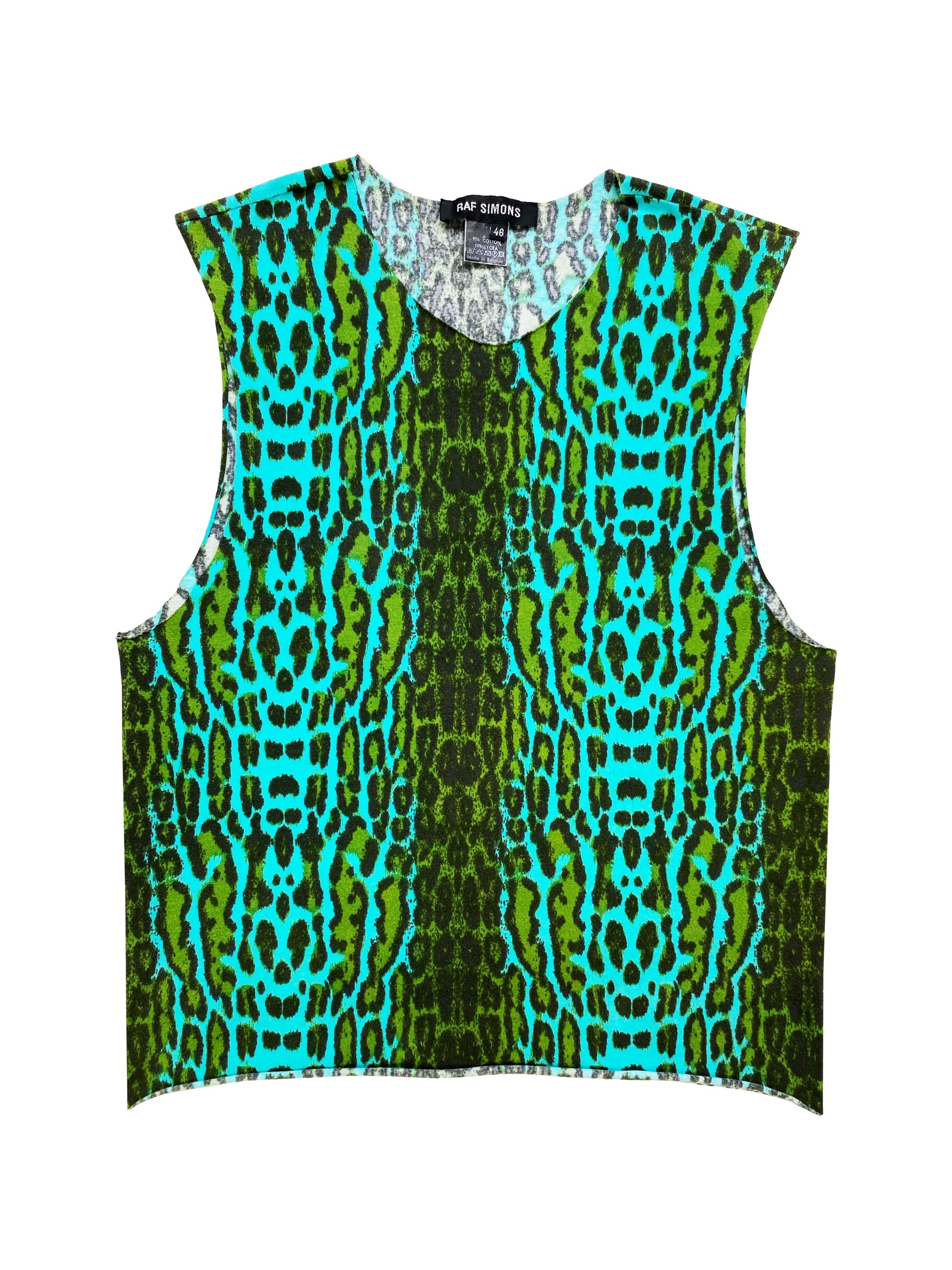 SS99 Raf Simons “Kinetic Youth” Neon Leopard Print Knit Vest