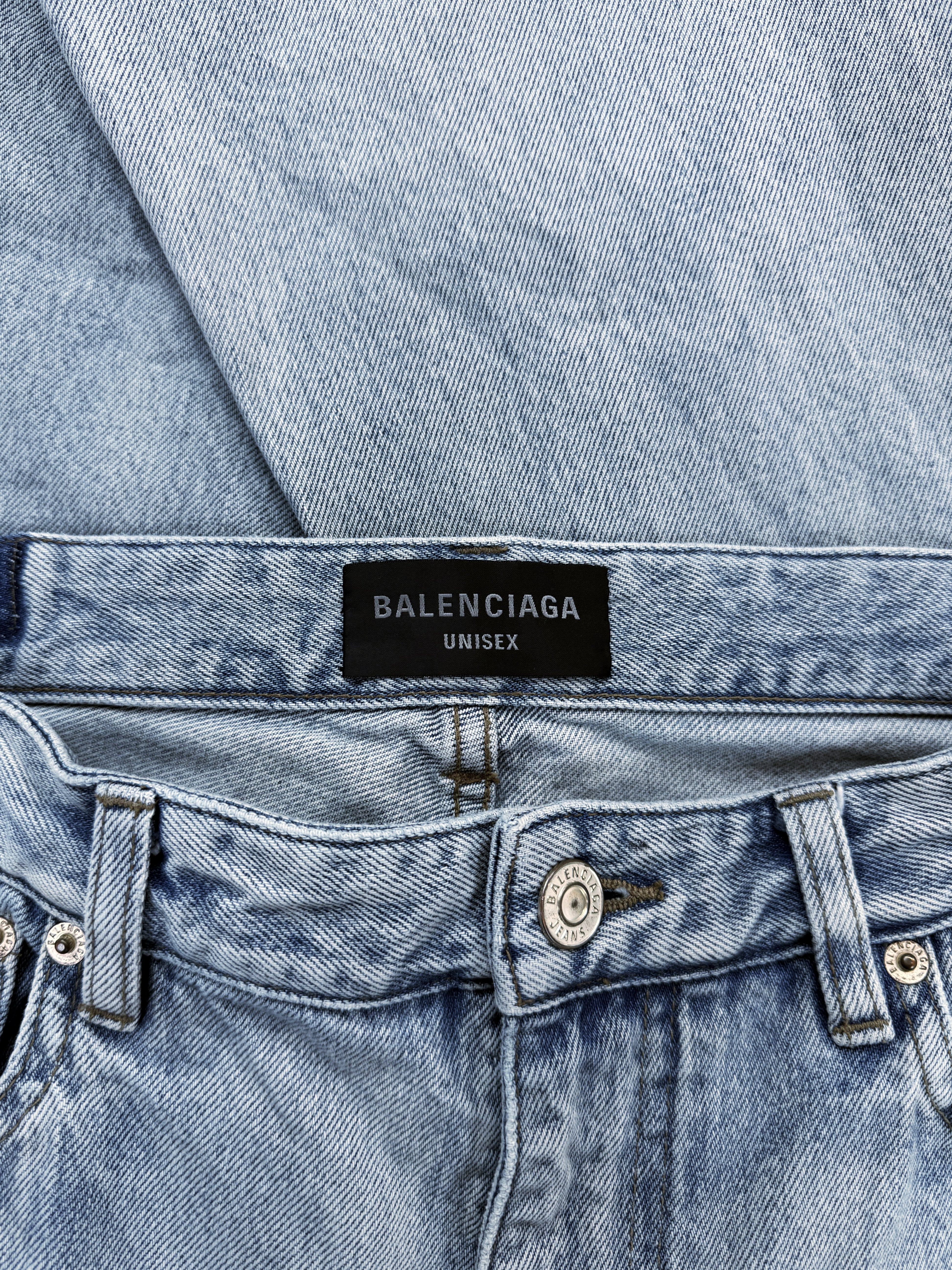 SS23 Balenciaga Light Blue Wash Flared Distressed Denim Jeans