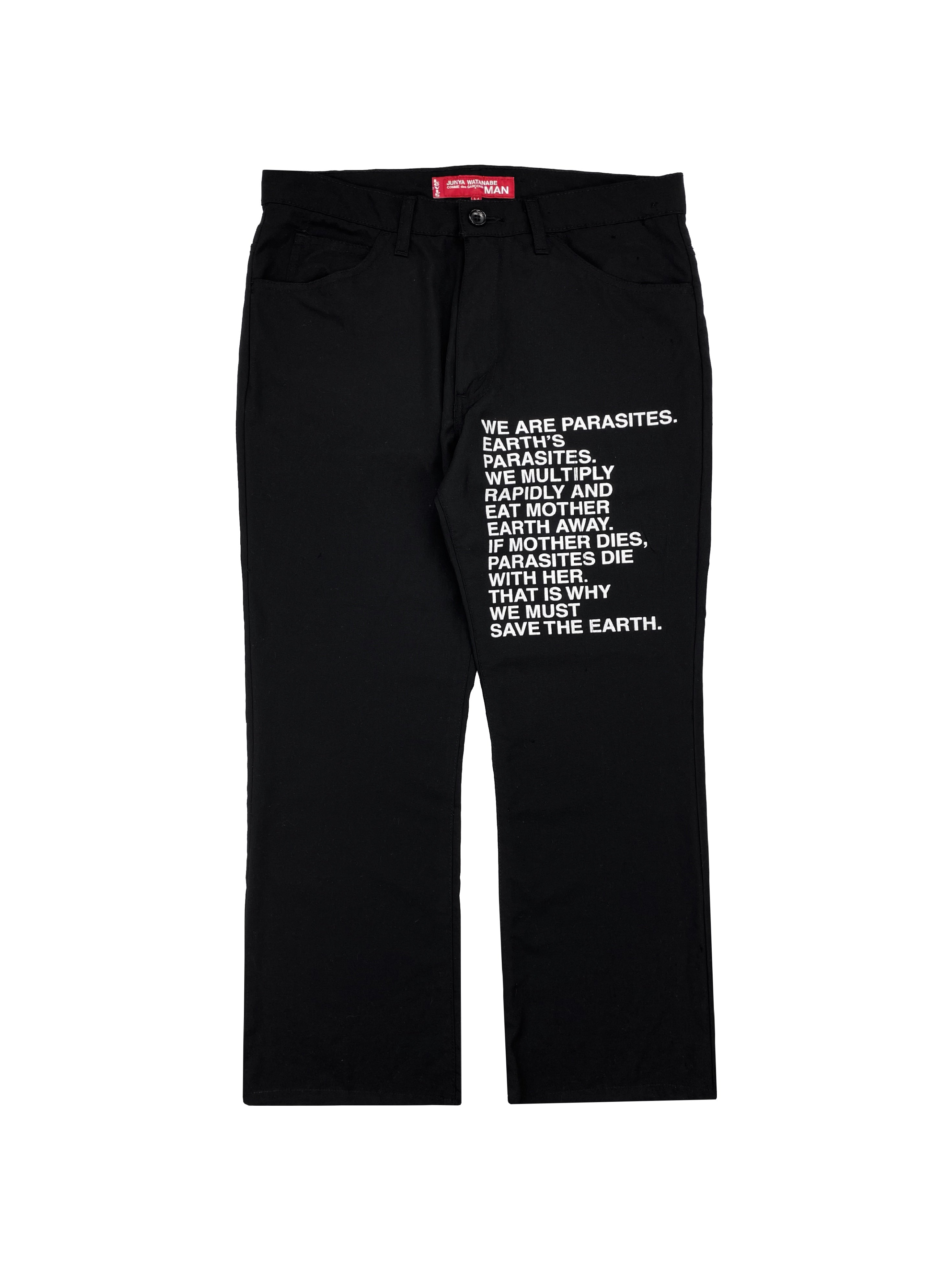 SS02 Junya Watanabe “Parasite” Graphic Print Poem Trousers