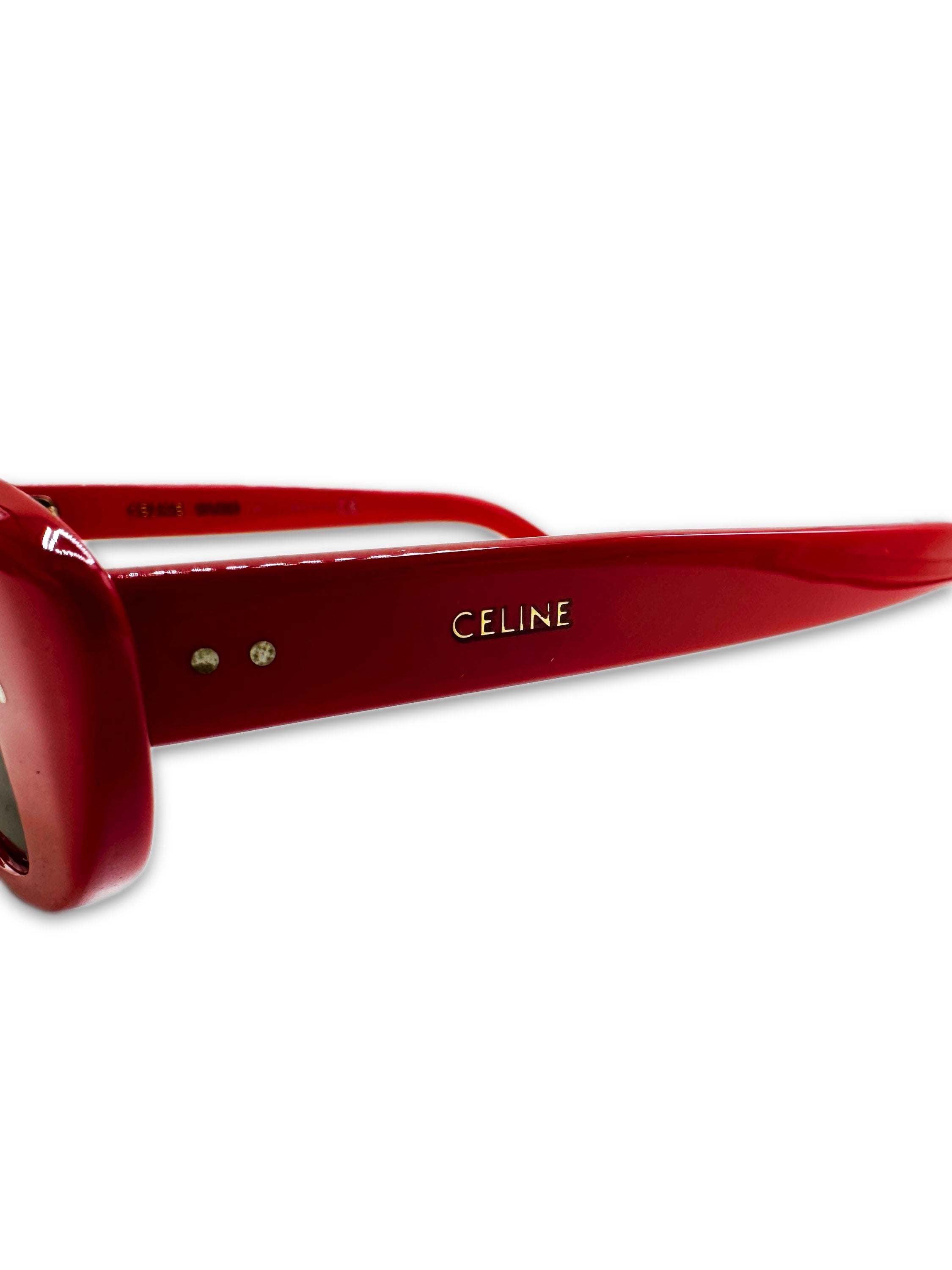 Celine Oval Red Frame Green Tint Semi Cat Eye Sunglasses