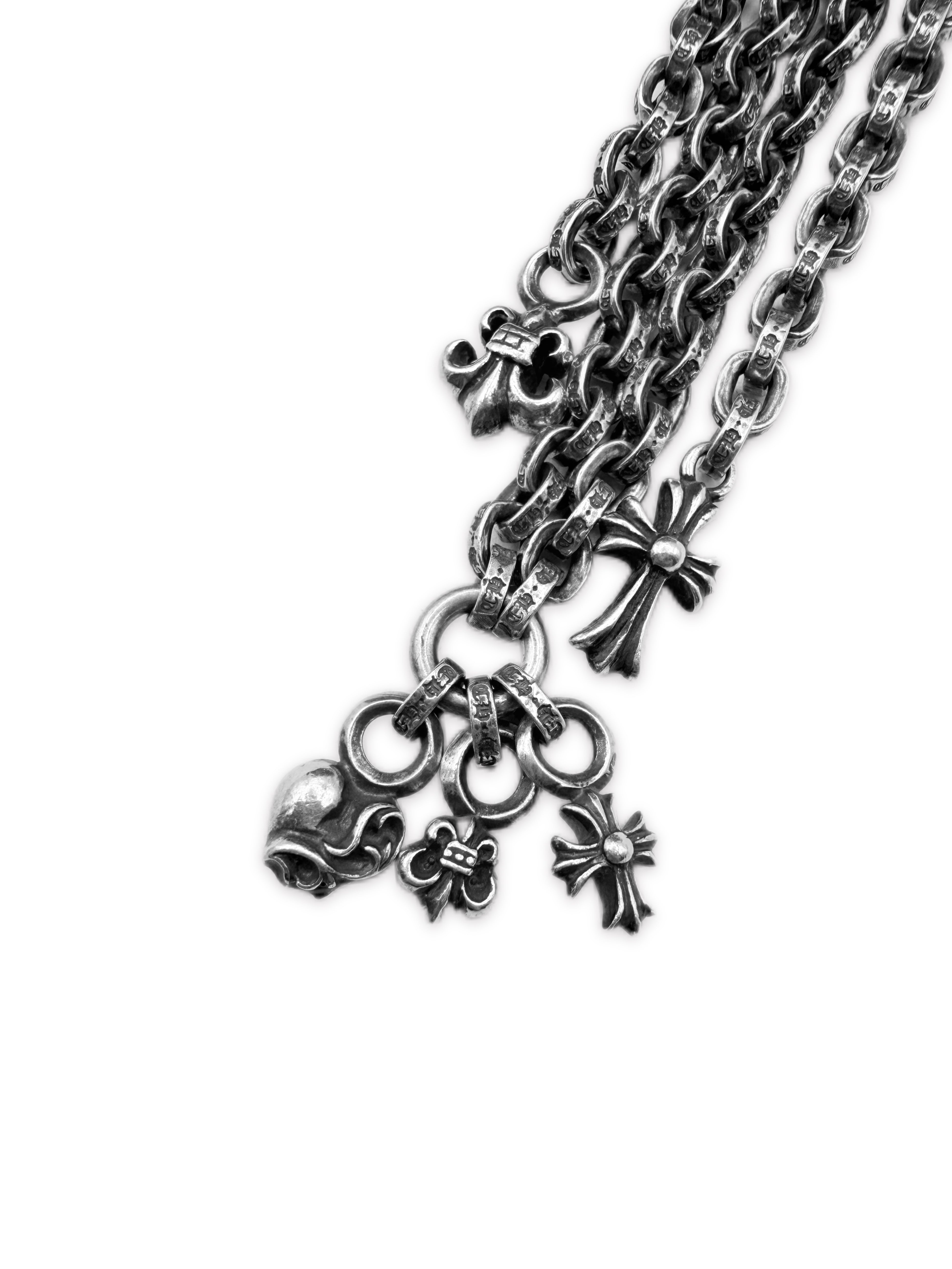 Chrome Hearts Cemetery Cross Strap Paperchain Charm Leather Belt Strap