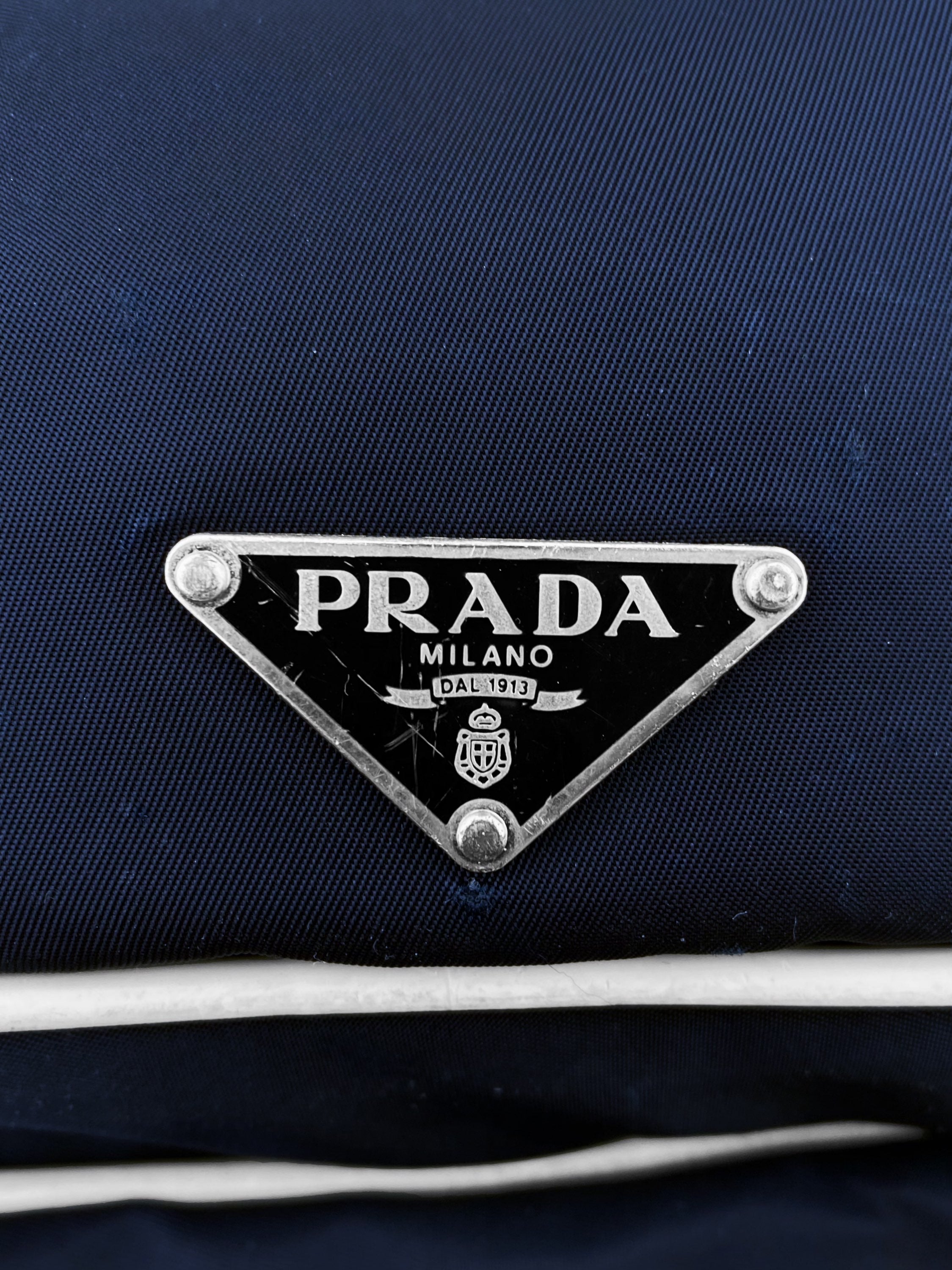 Prada Crossbody Zippered Nylon Navy Blue Duffle Bag