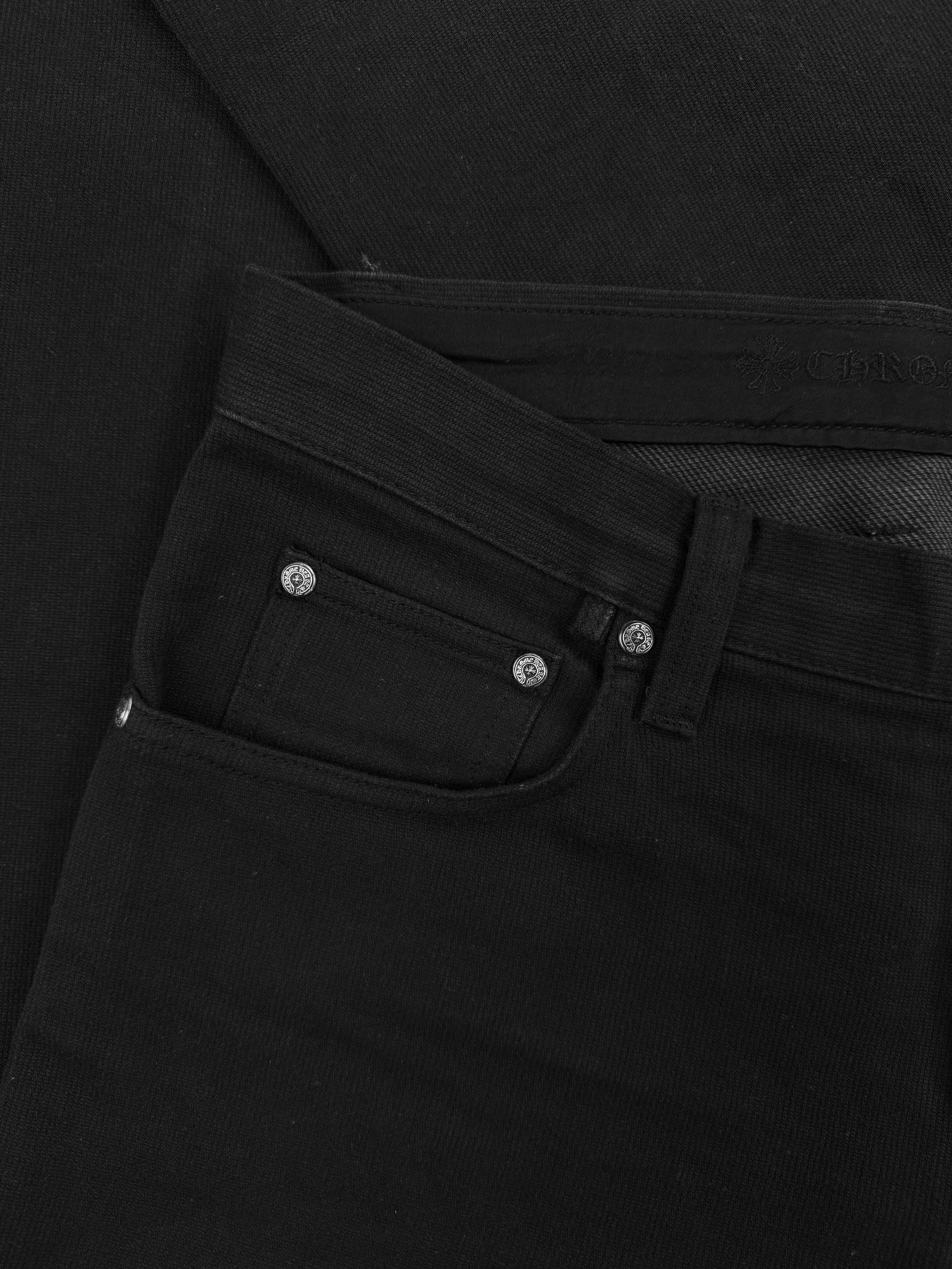 Chrome Hearts Flared 5 Leather Cross Patch Black .925 Silver Denim Jeans