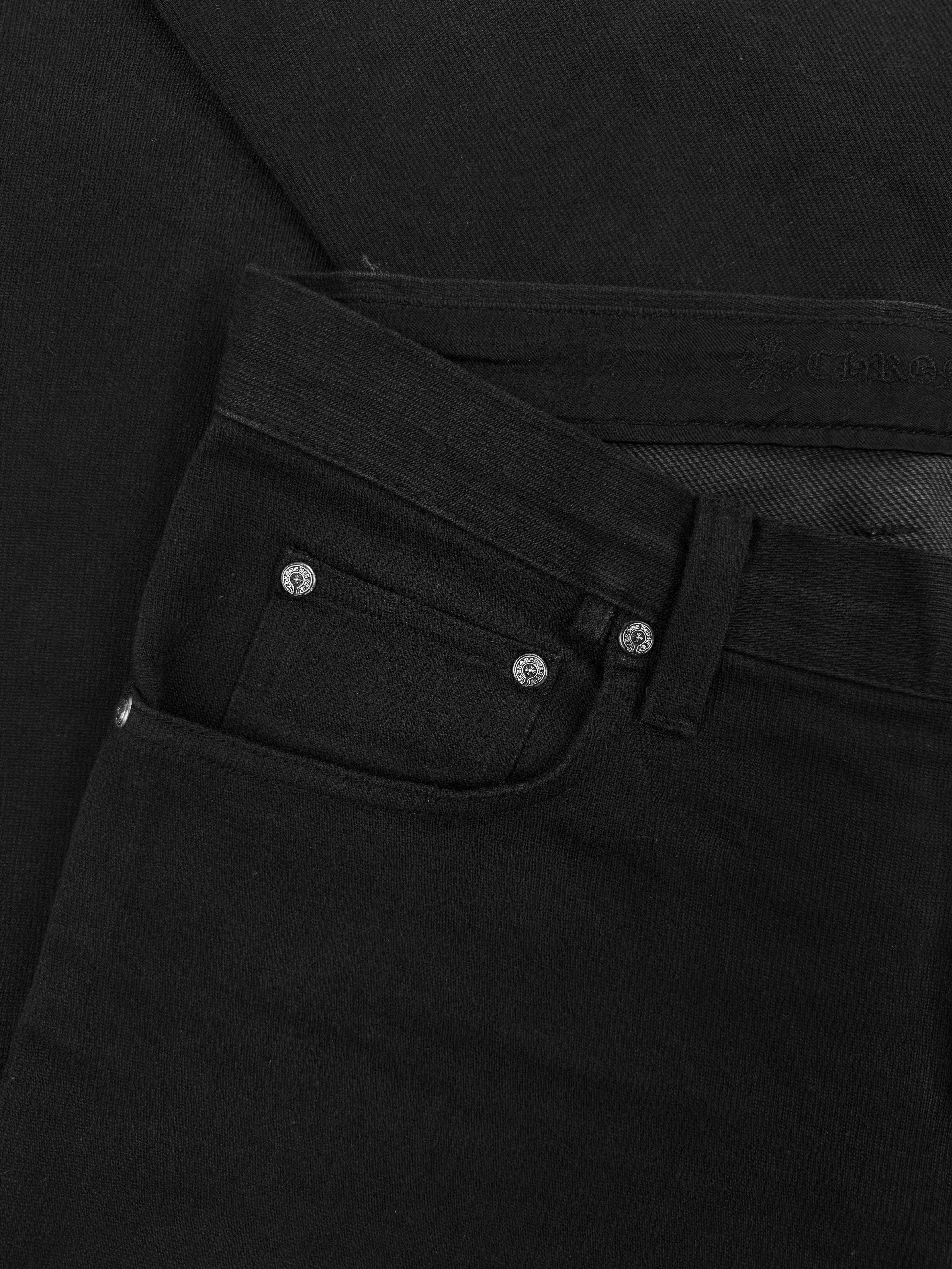Chrome Hearts Flared 5 Leather Cross Patch Black .925 Silver Denim Jeans