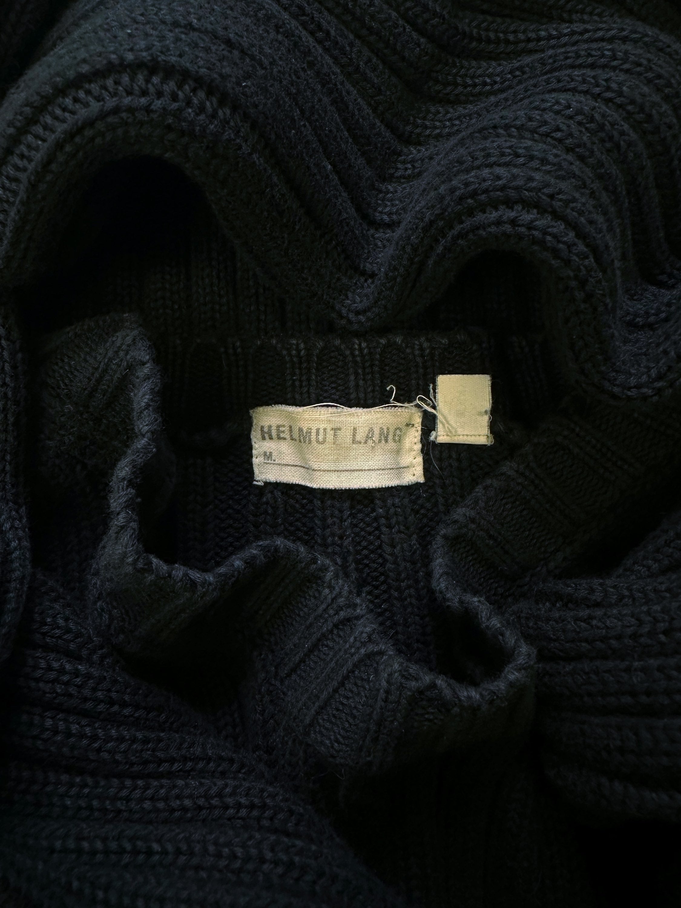 AW99 Helmut Lang Navy Blue Ribbed Heavy Weight Knit Sweater