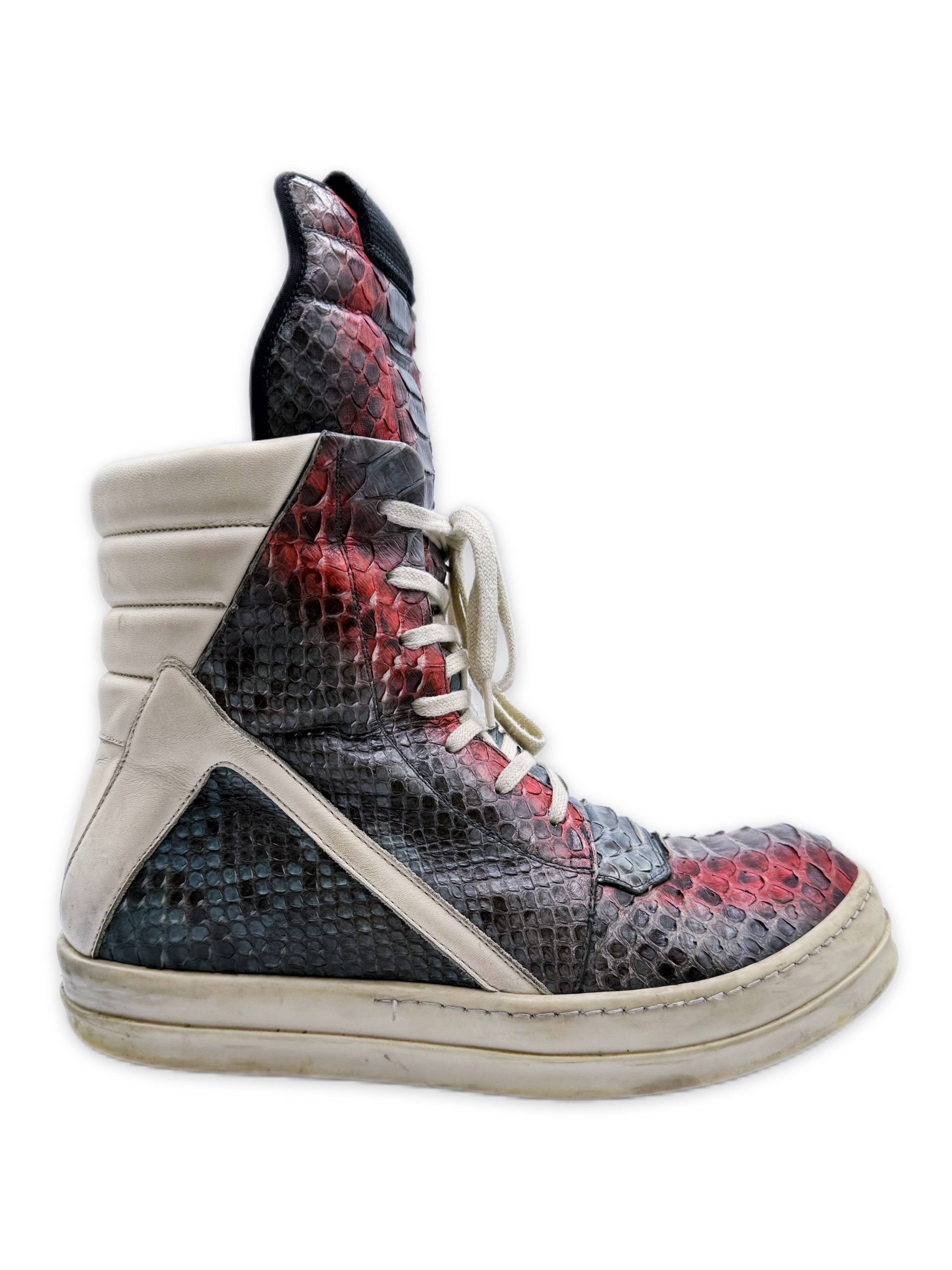 AW22 Rick Owens Painted Python Skin Gradient Geobasket Sneakers