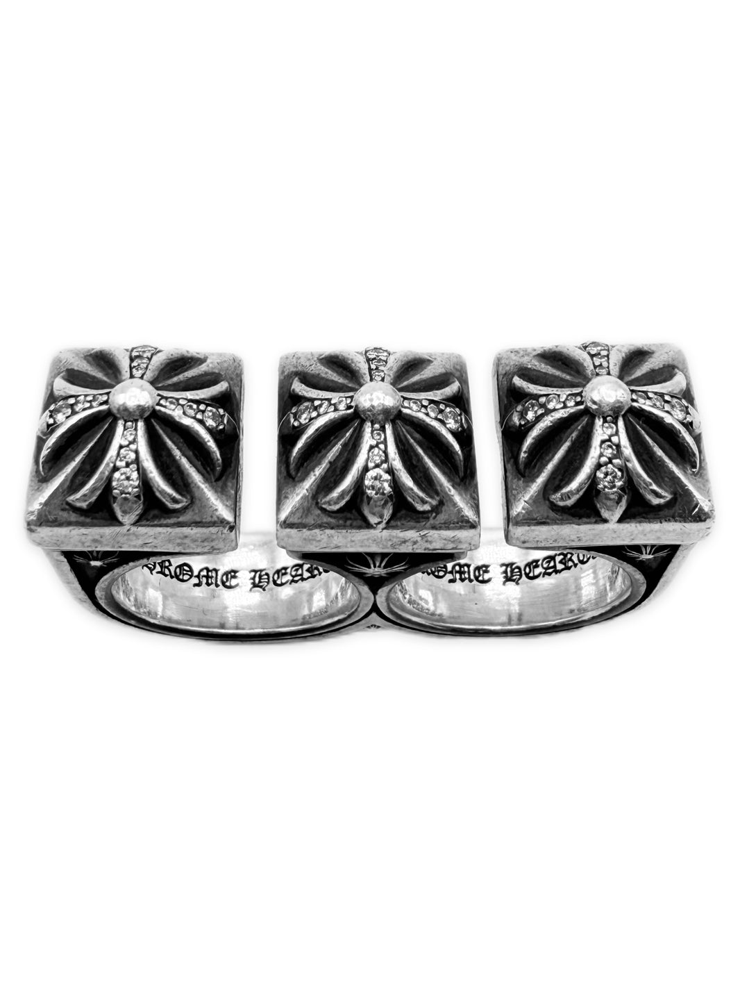 Chrome Hearts Diamond Factory Set .925 Silver Triple Brass Knuckle Ring