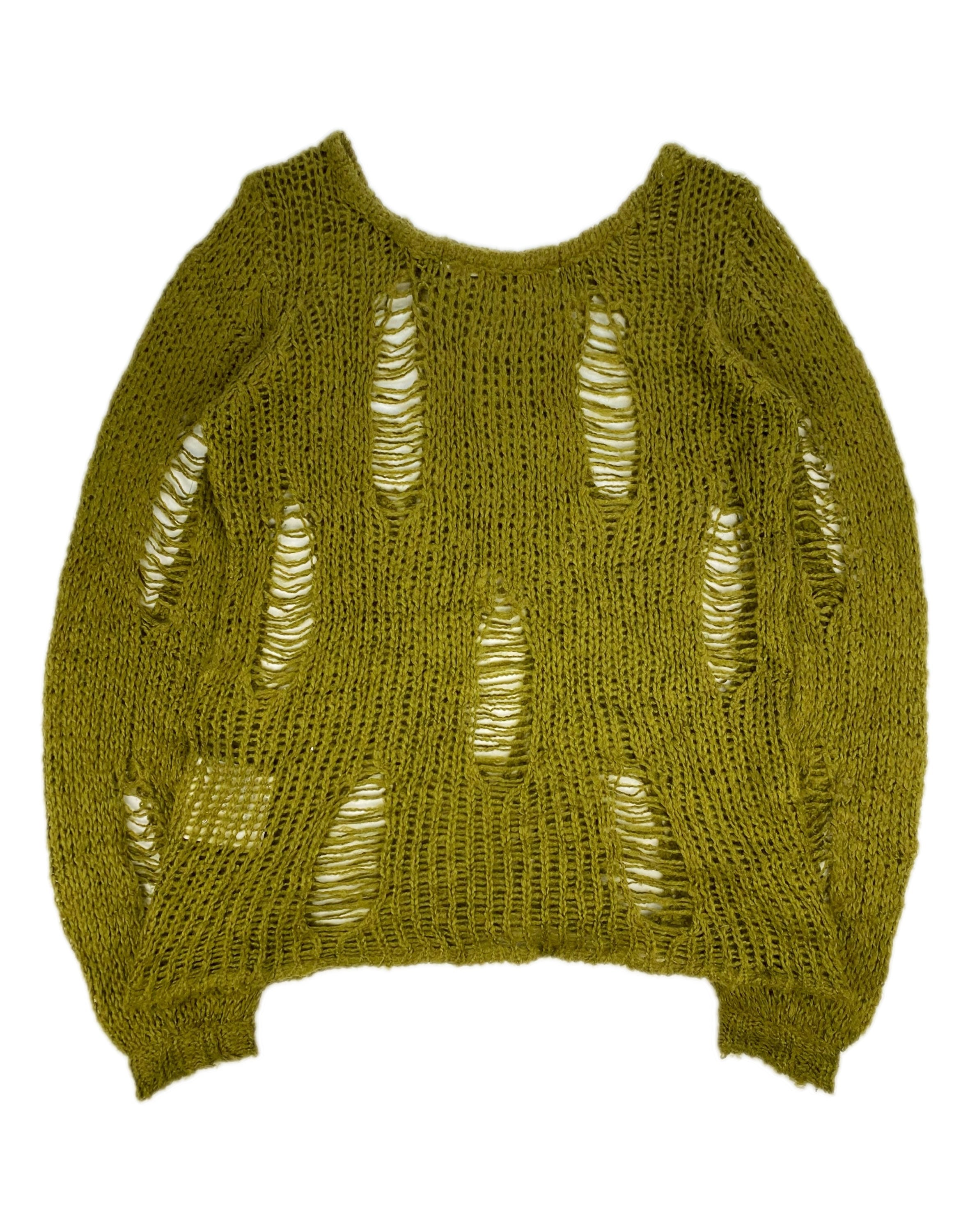 AW18 Comme des Garçons Loose Gauge Olive Distressed Wool Knit Sweater