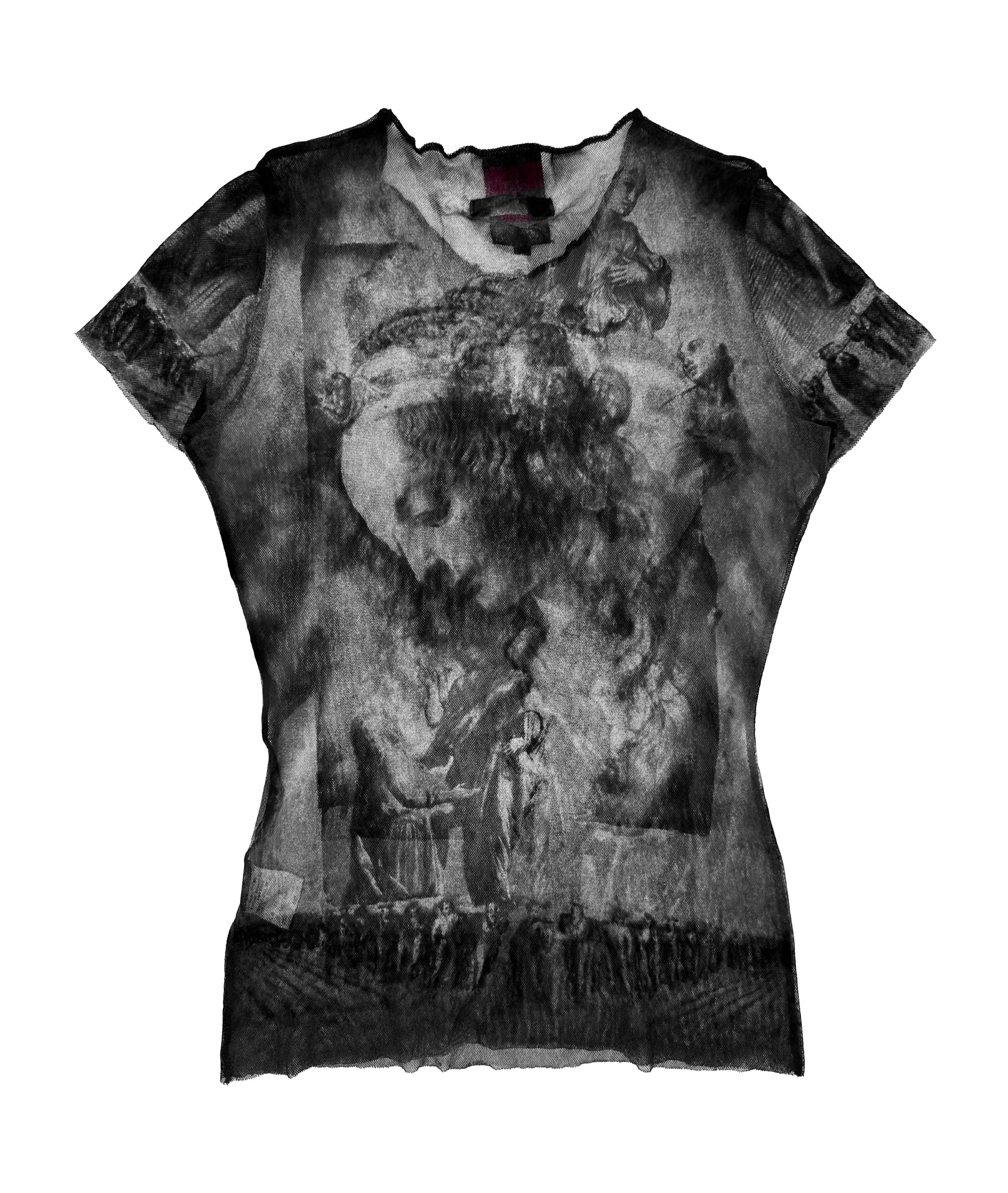 90s Jean Paul Gaultier ‘Religion’ Face Black Mesh T-Shirt