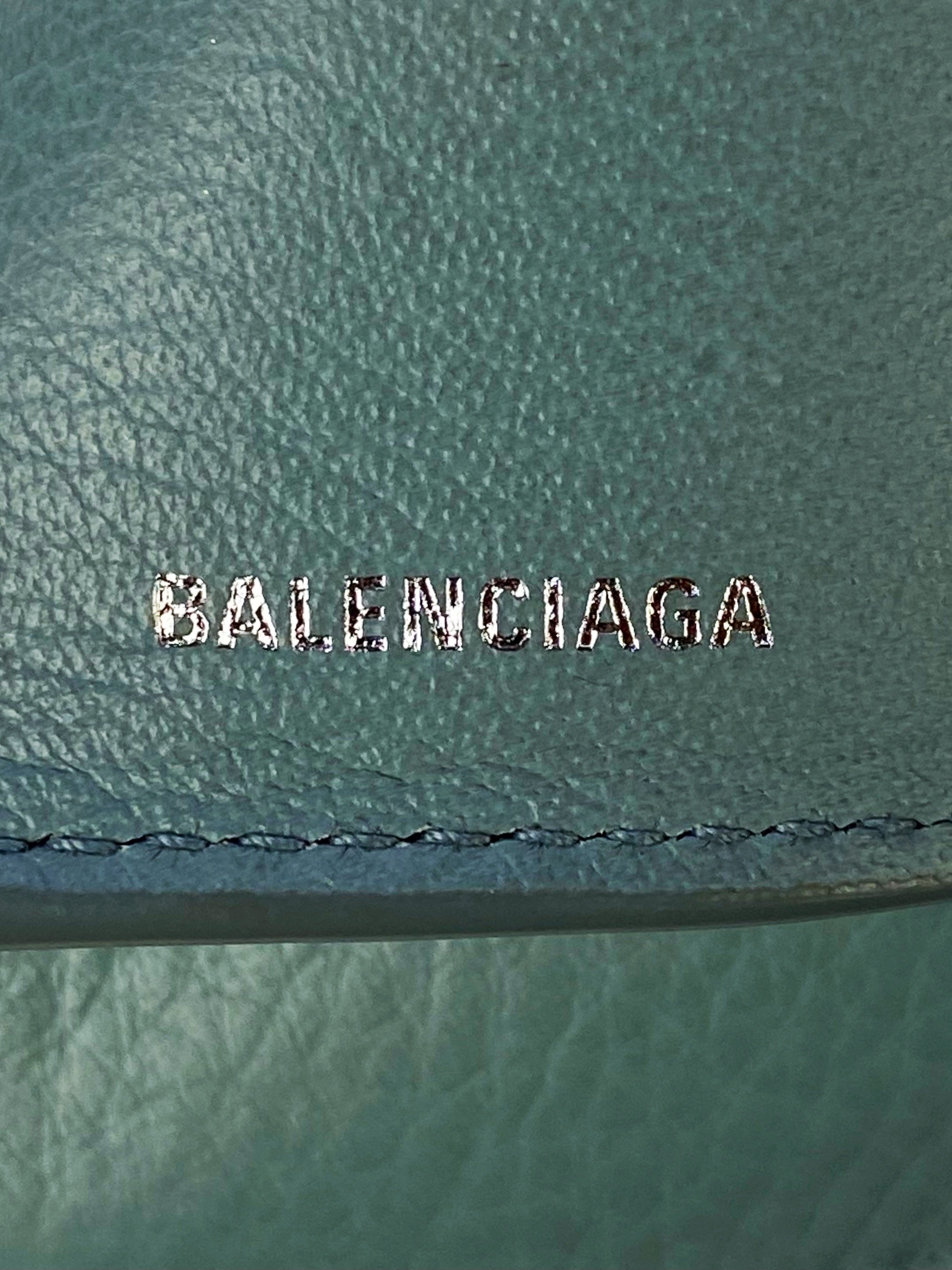 Balenciaga Tuqoise Trifold Leather Spellout Logo Wallet