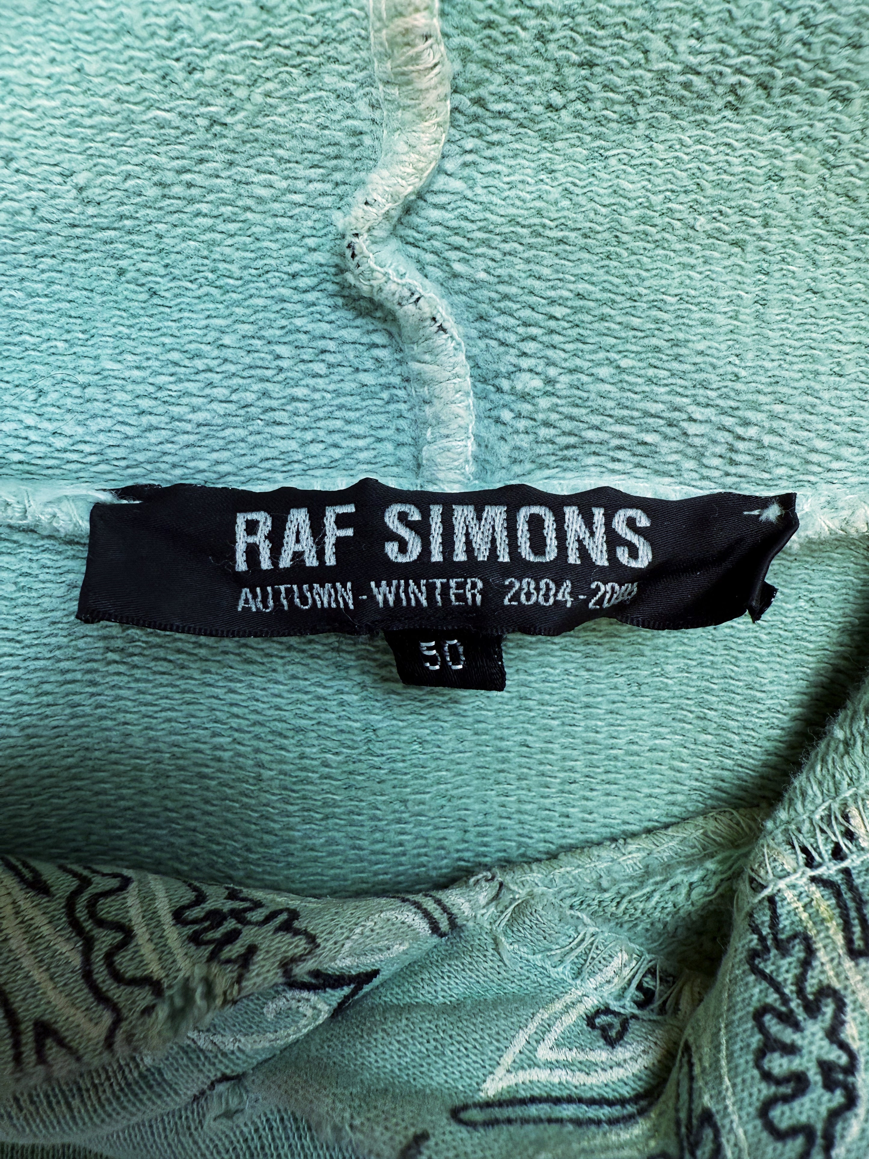 AW04 Raf Simons ‘Waves’ Teal Paisley Shipwreck Raglan Hoodie