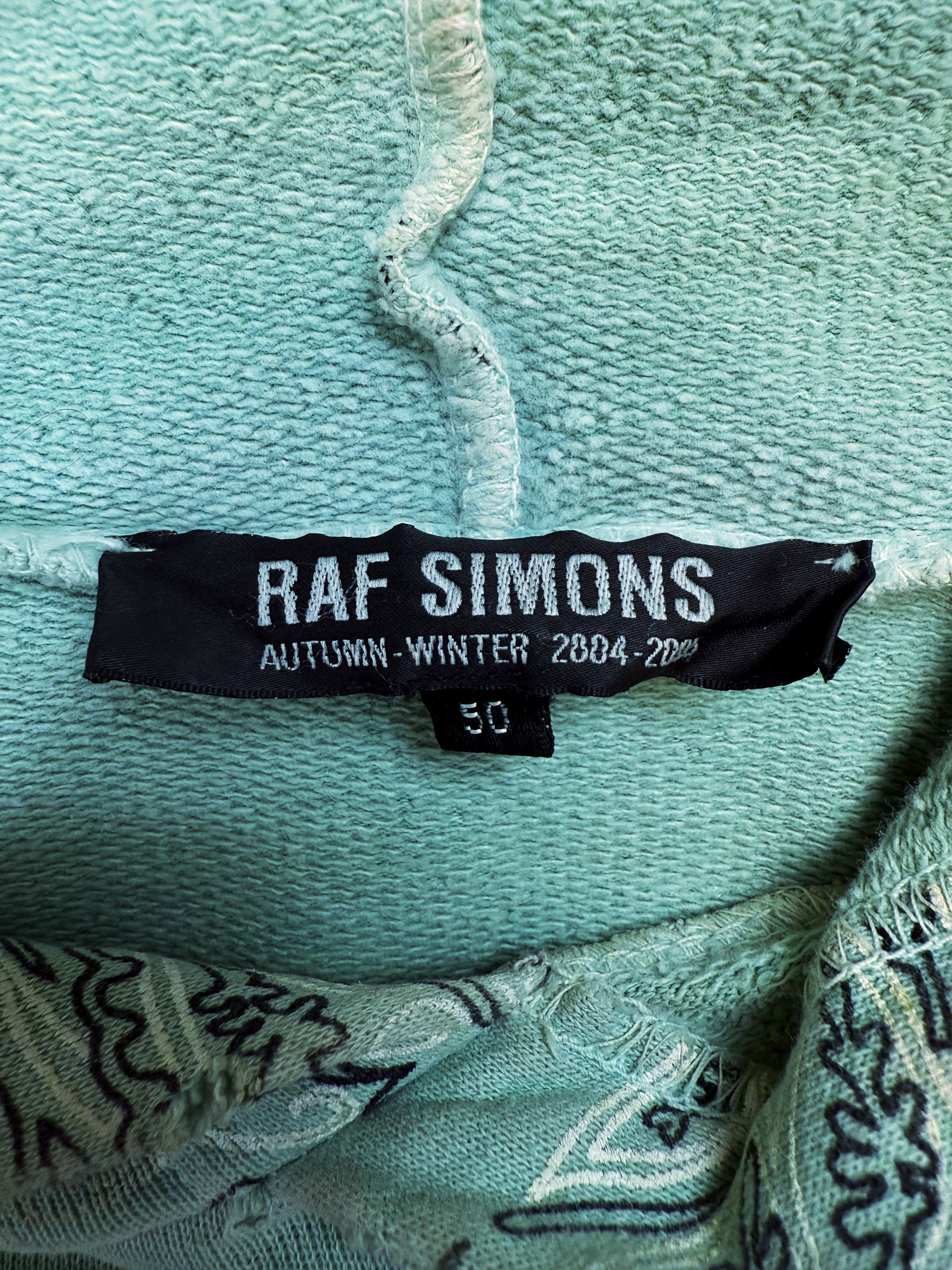 AW04 Raf Simons ‘Waves’ Teal Paisley Shipwreck Raglan Hoodie